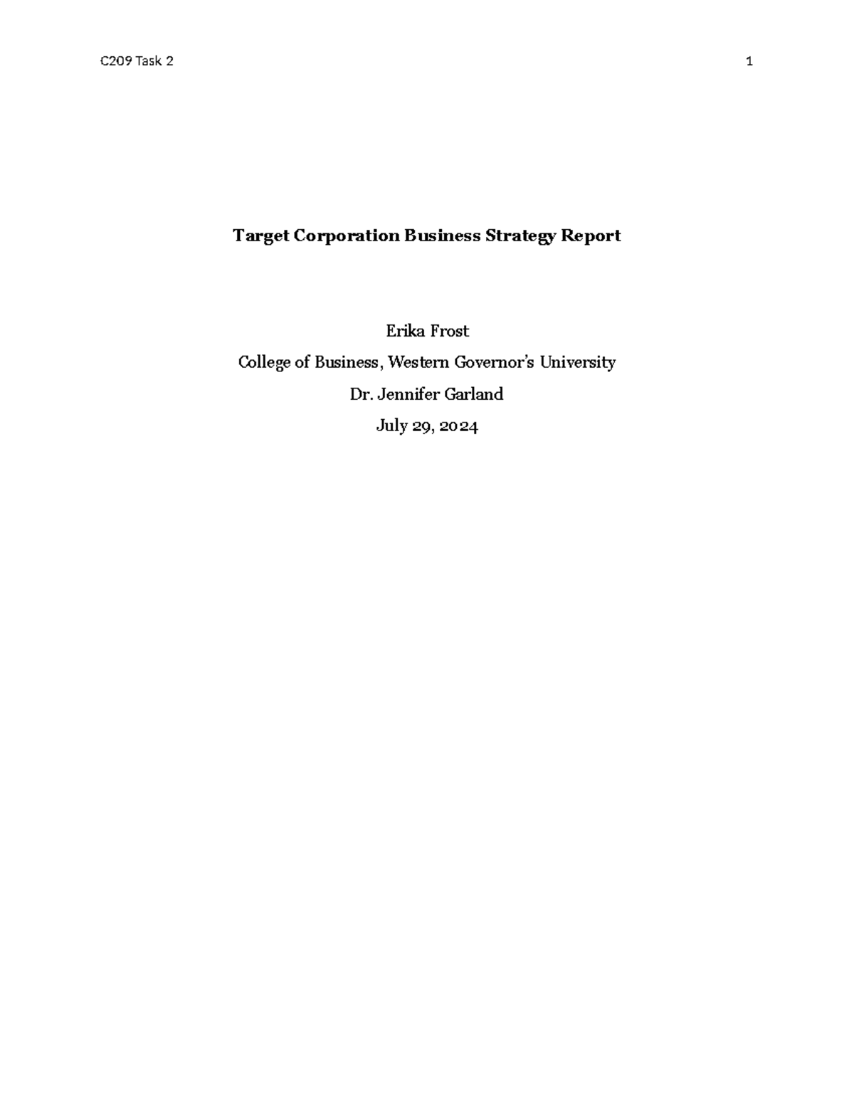 C209 Task 2 - Task 2- passed - Target Corporation Business Strategy ...