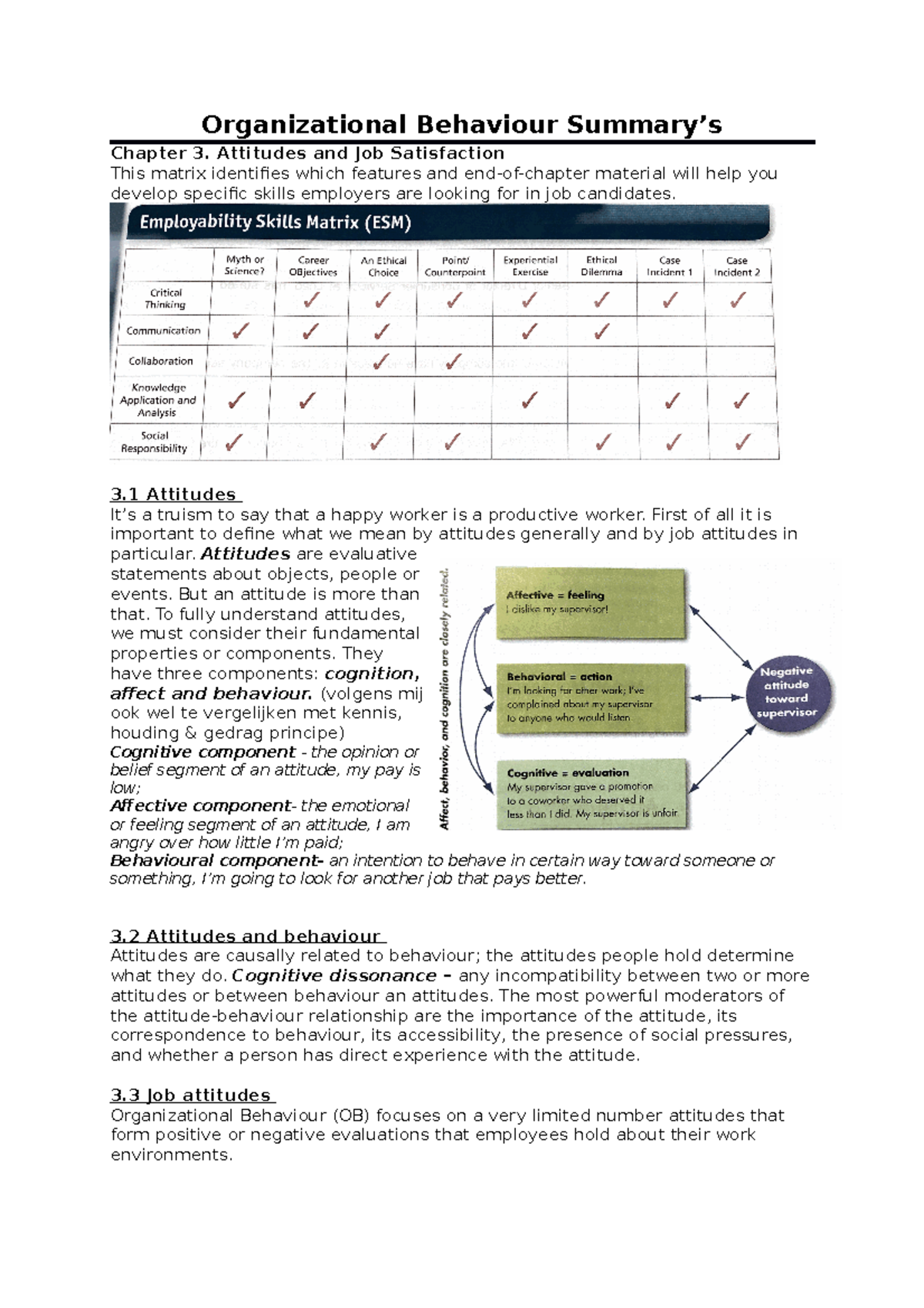 Organizational Behaviour (OB) Chapter 3: Attitudes & Job Satisfaction ...