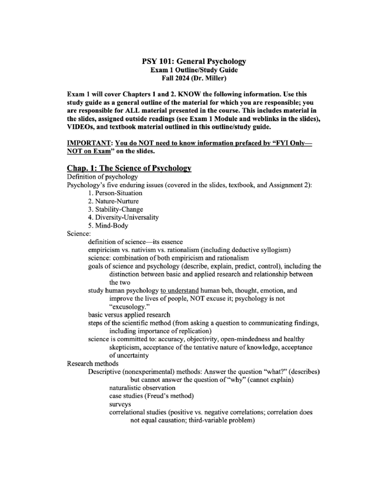 Comprehensive Study Notes for Course XYZ: Final Exam Review - PSY 101 ...