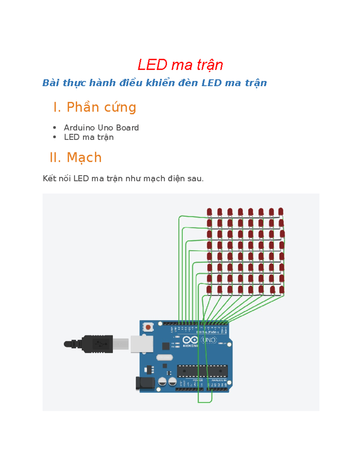 Hướng dẫn Thực Hành: Điều Khiển LED Ma Trận với Arduino - Studocu