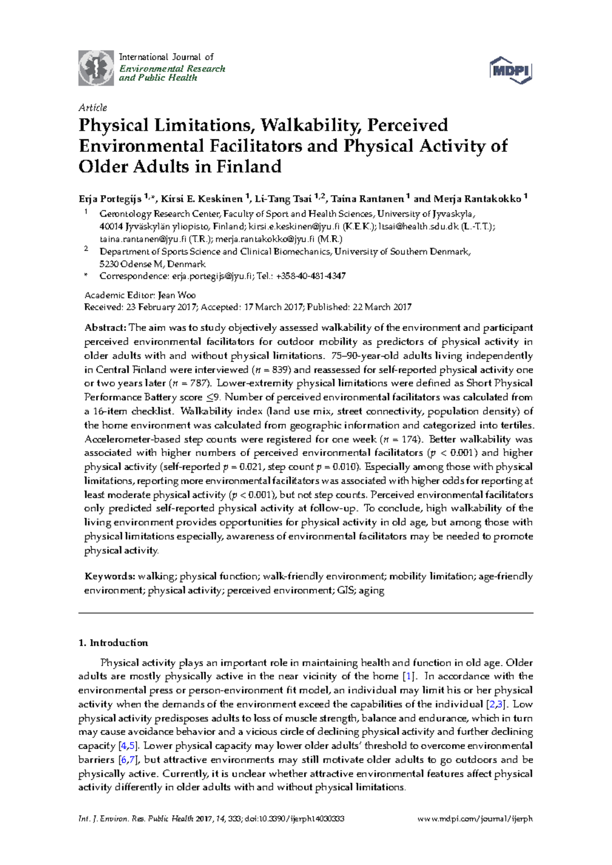 Physical Activity and Walkability in Older Adults: Insights from ...