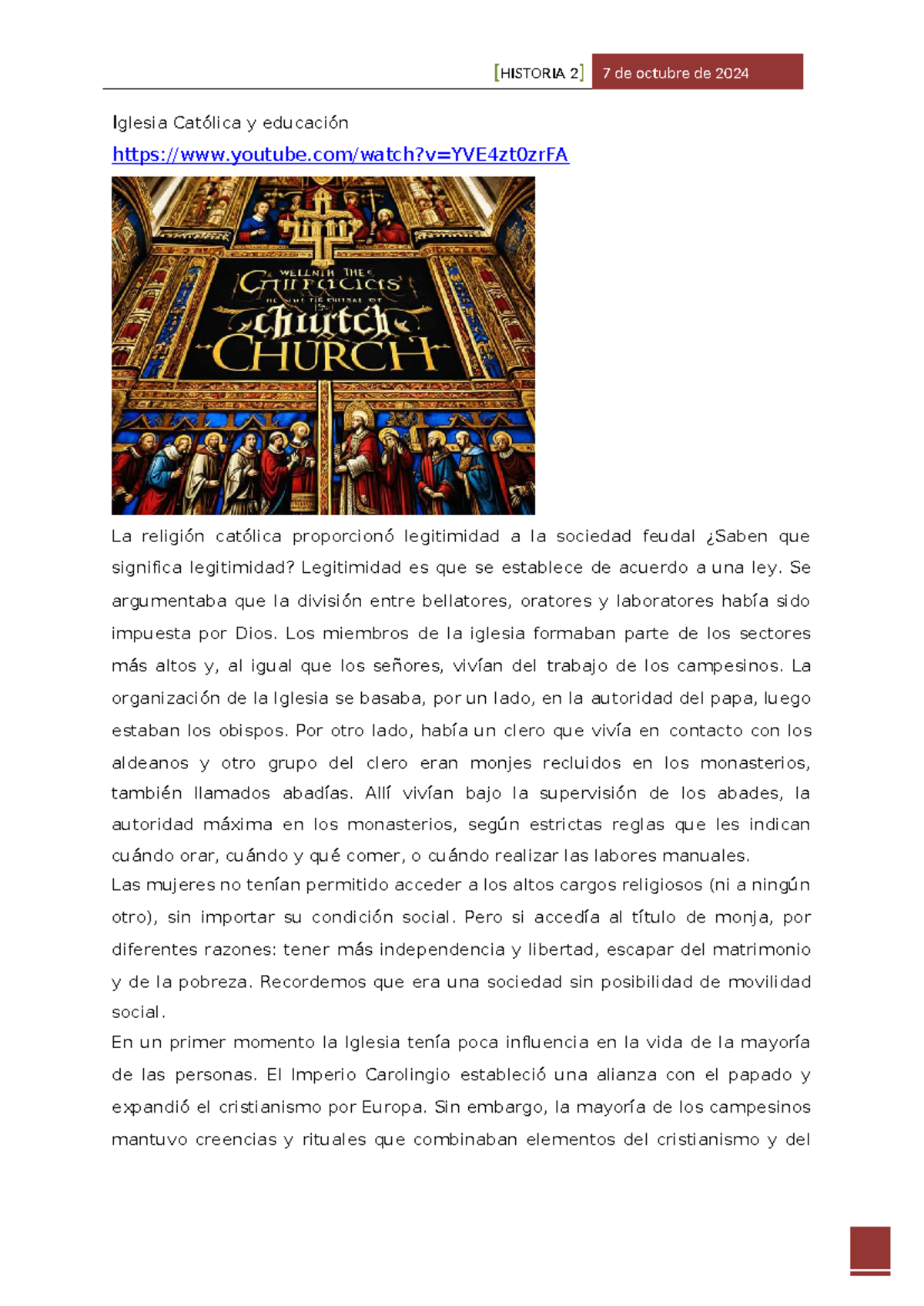 La Iglesia Católica y su Impacto en la Educación Medieval [HISTORIA 2 ...