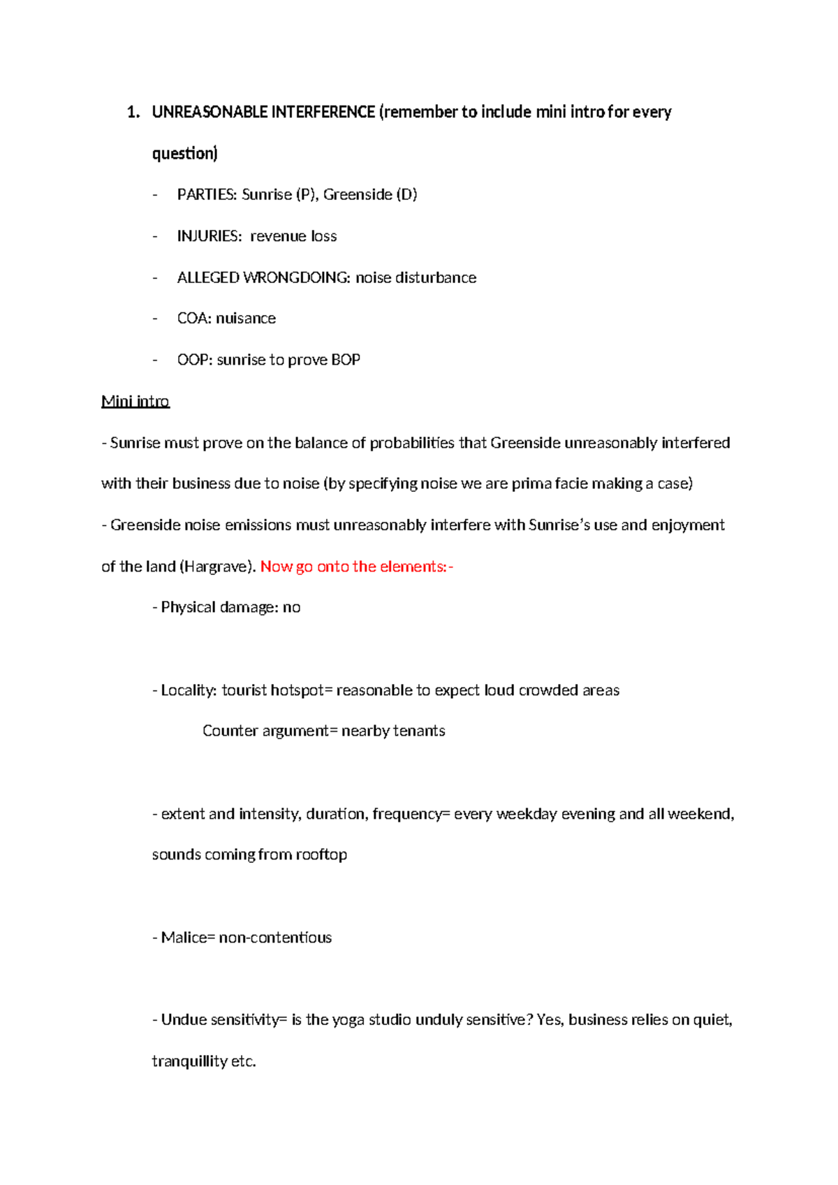 Answer PLAN Sample from pass - UNREASONABLE INTERFERENCE (remember to ...