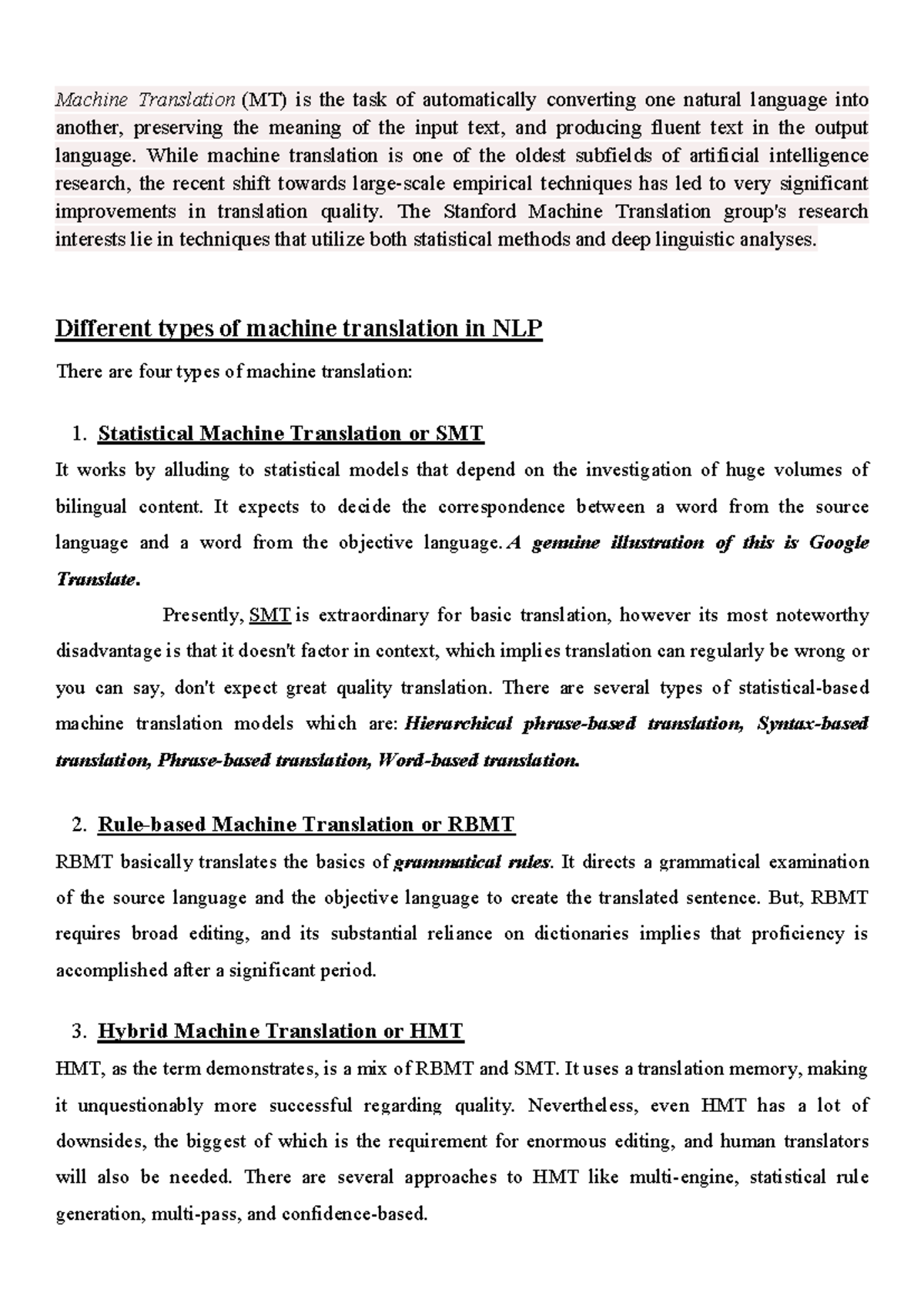Machine Translation Overview - AI Notes for B.Tech First Year - Studocu