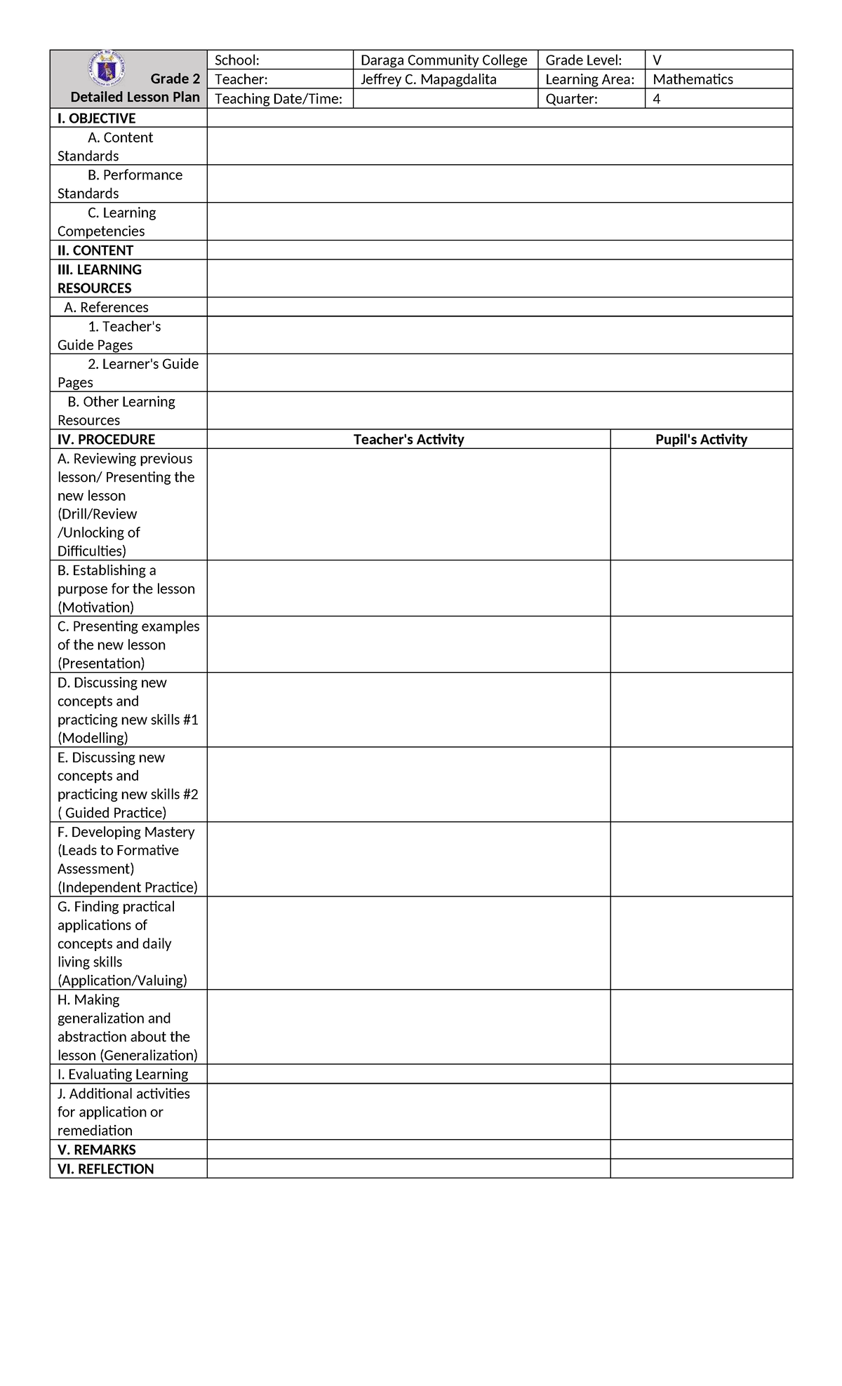 DLP: Detailed Lesson Plan for Grade 2 Mathematics (Quarter V) - Studocu