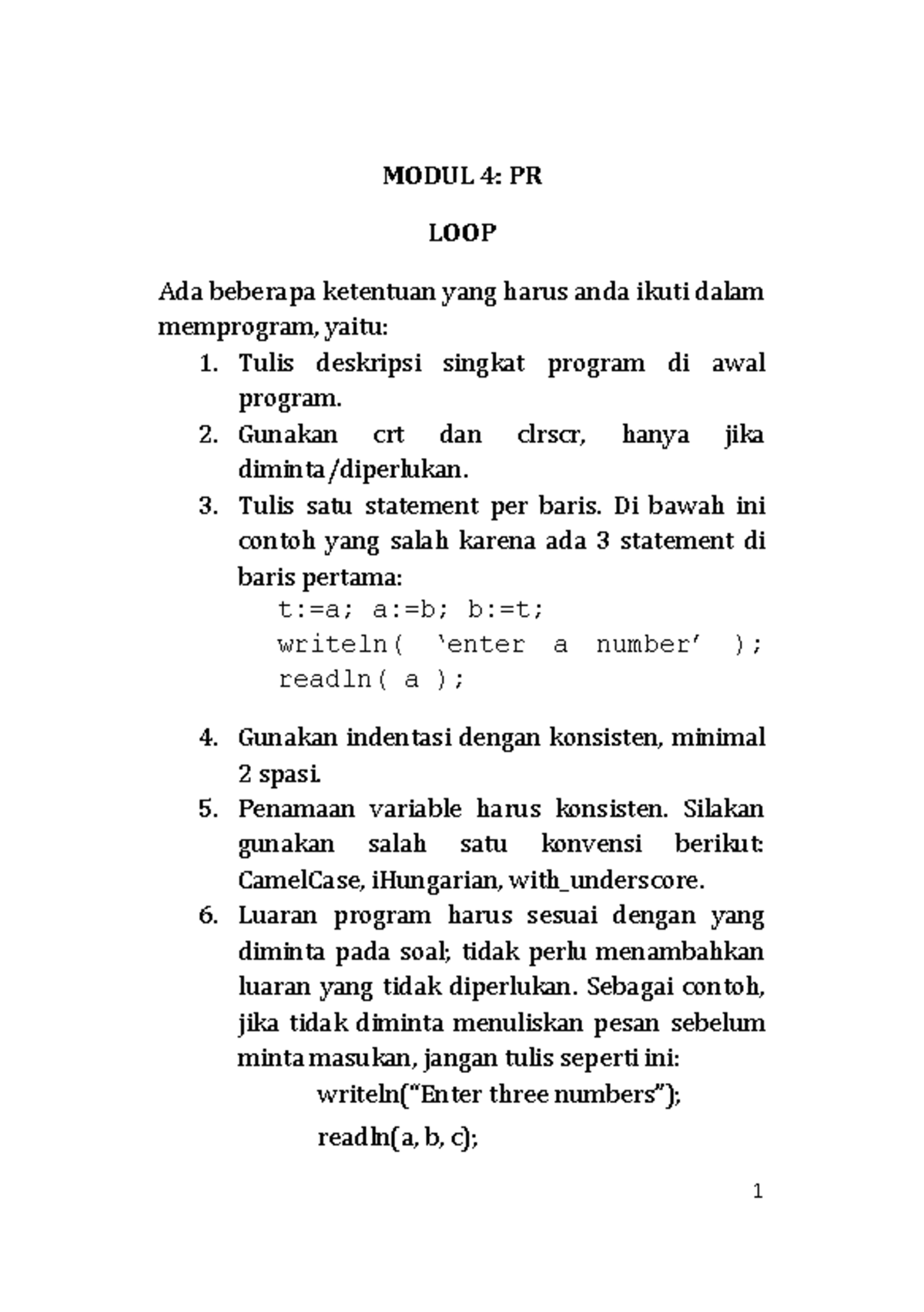 Modul 4 PR - MODUL 4: PR LOOP Ada beberapa ketentuan yang harus anda ...