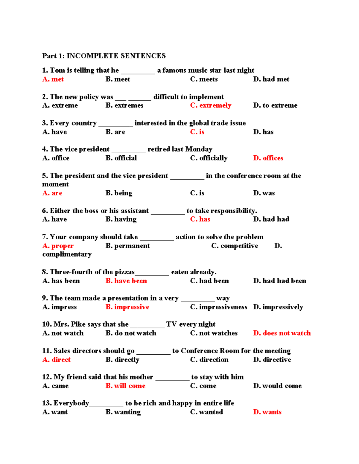 DE 2 READ 2 - Incomplete Sentences & Text Completion Practice - Studocu