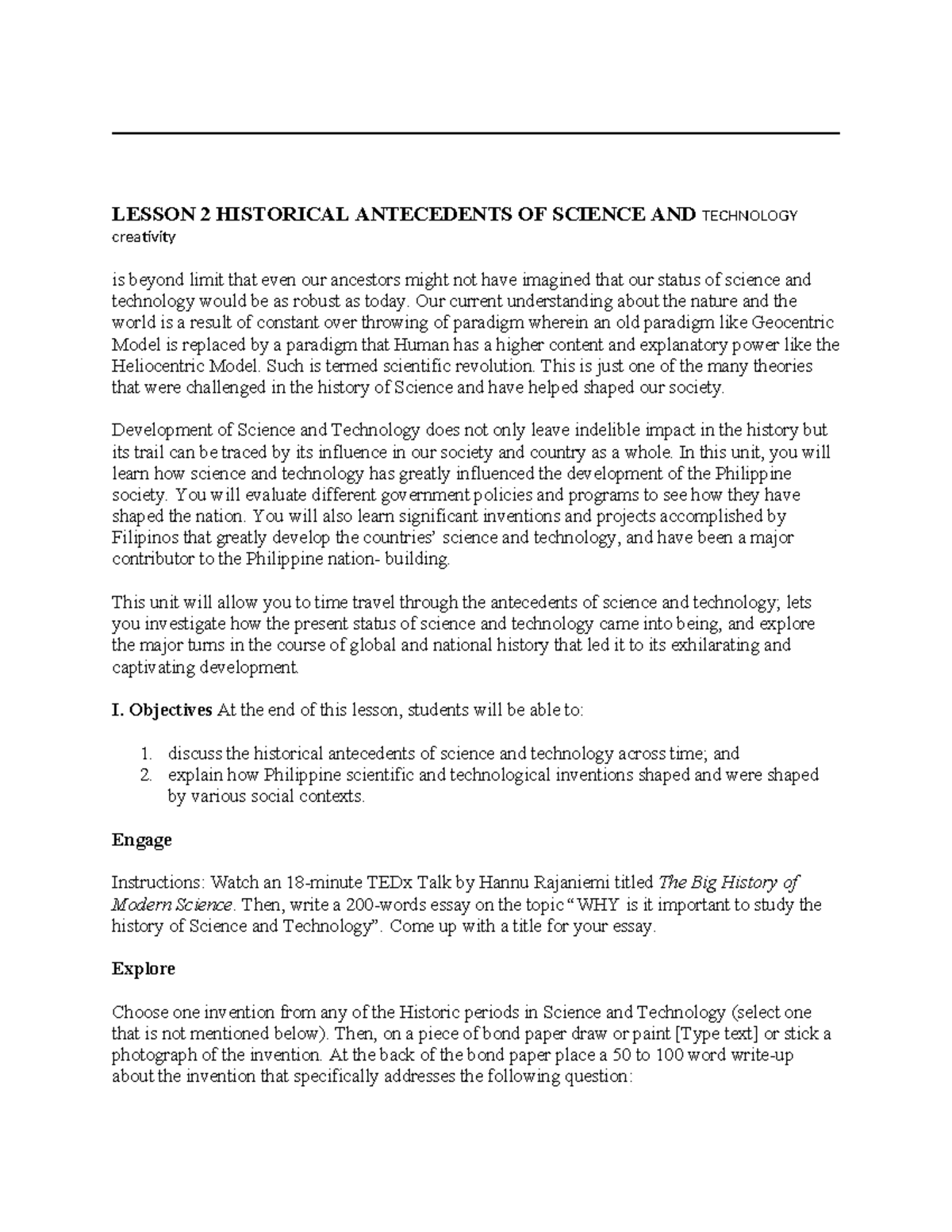 Lesson 2: Historical Antecedents of Science and Technology in STS - Studocu