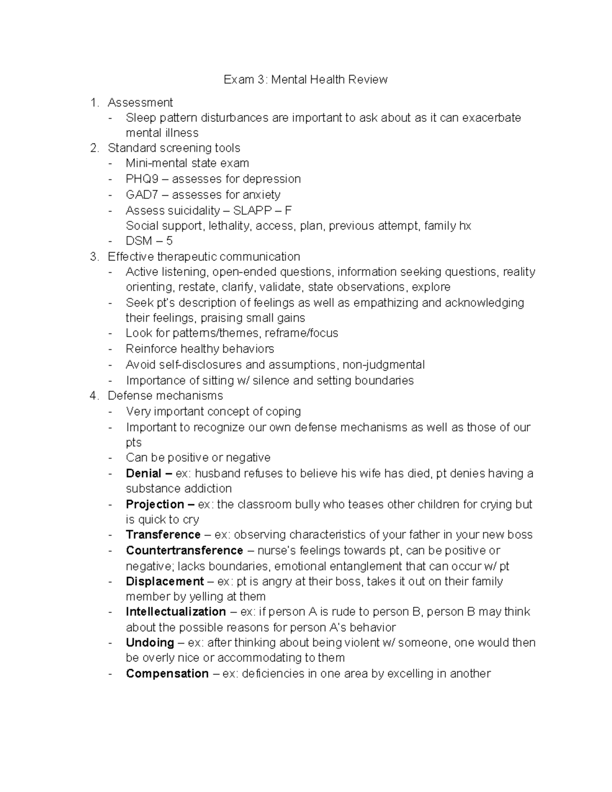 NUR 220 Exam 3: Comprehensive Mental Health Review Notes - Studocu
