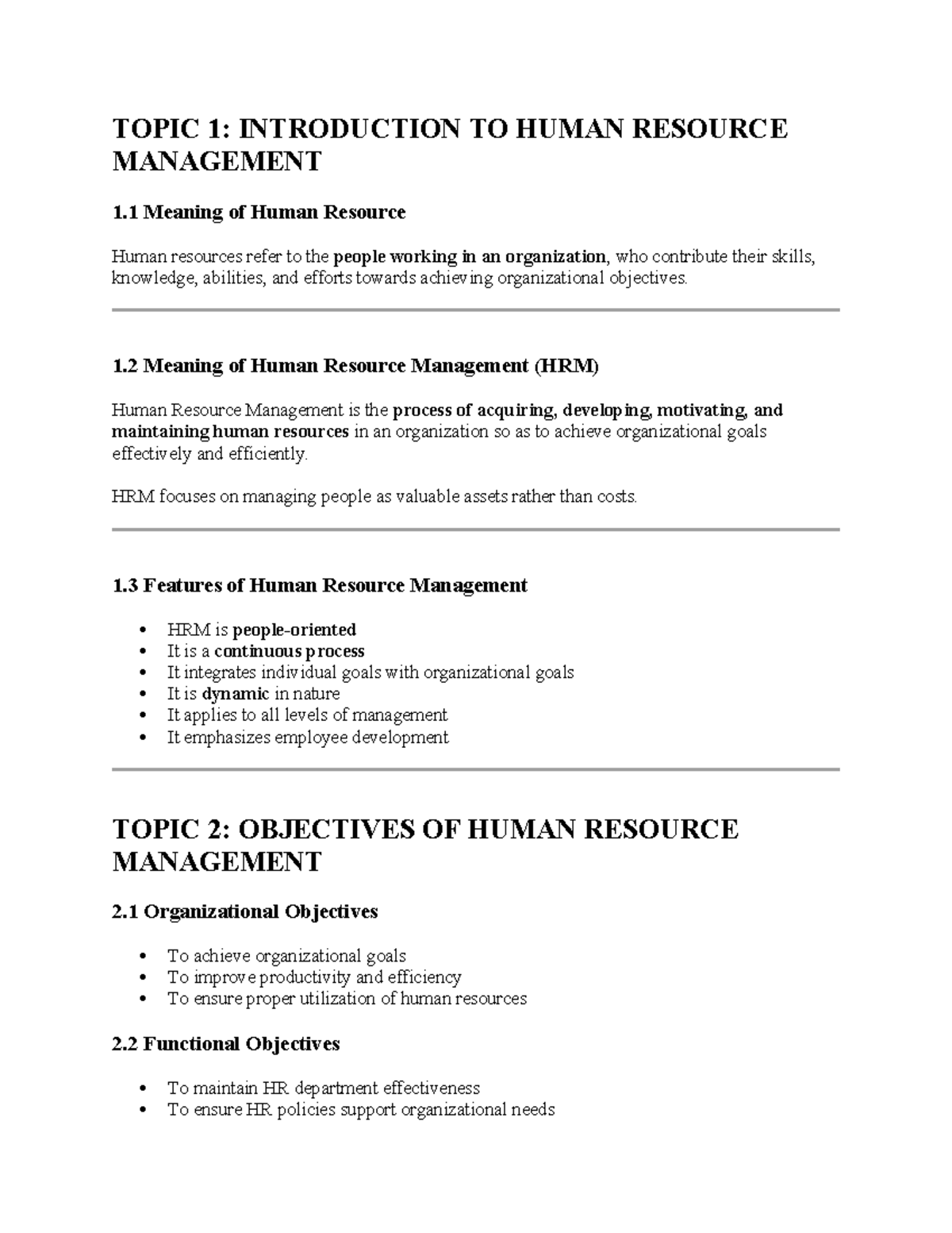 HRM 101: Comprehensive Notes on Human Resource Management - Studocu