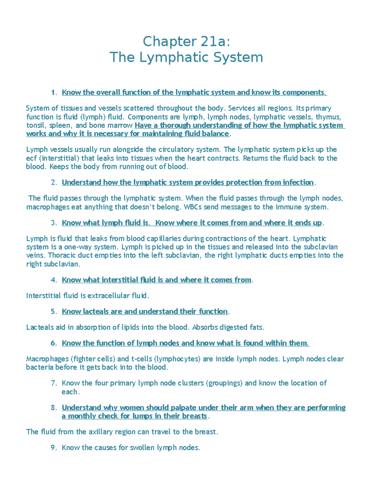 Chapter 21a Hints: Understanding the Lymphatic System Functions - Studocu