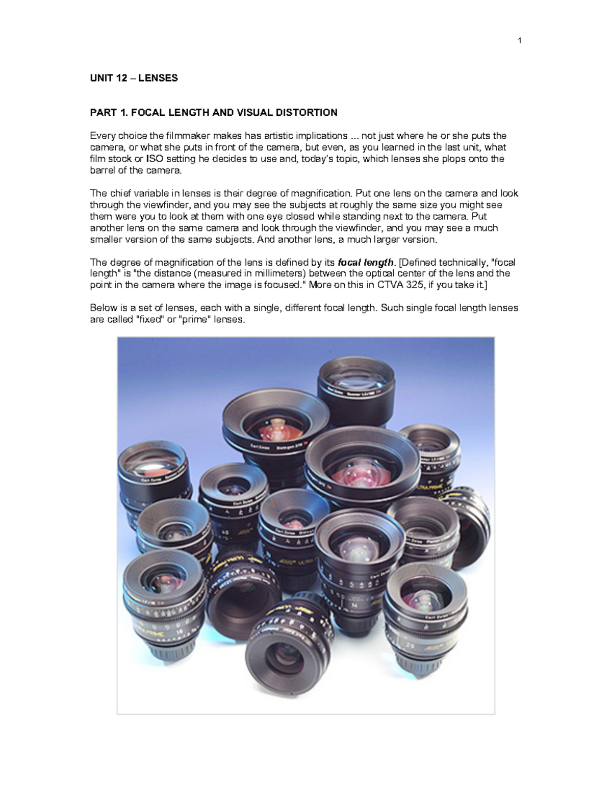 CTVA 325: Unit 12 - Lenses & Focal Length in Filmmaking Mechanics - Studocu
