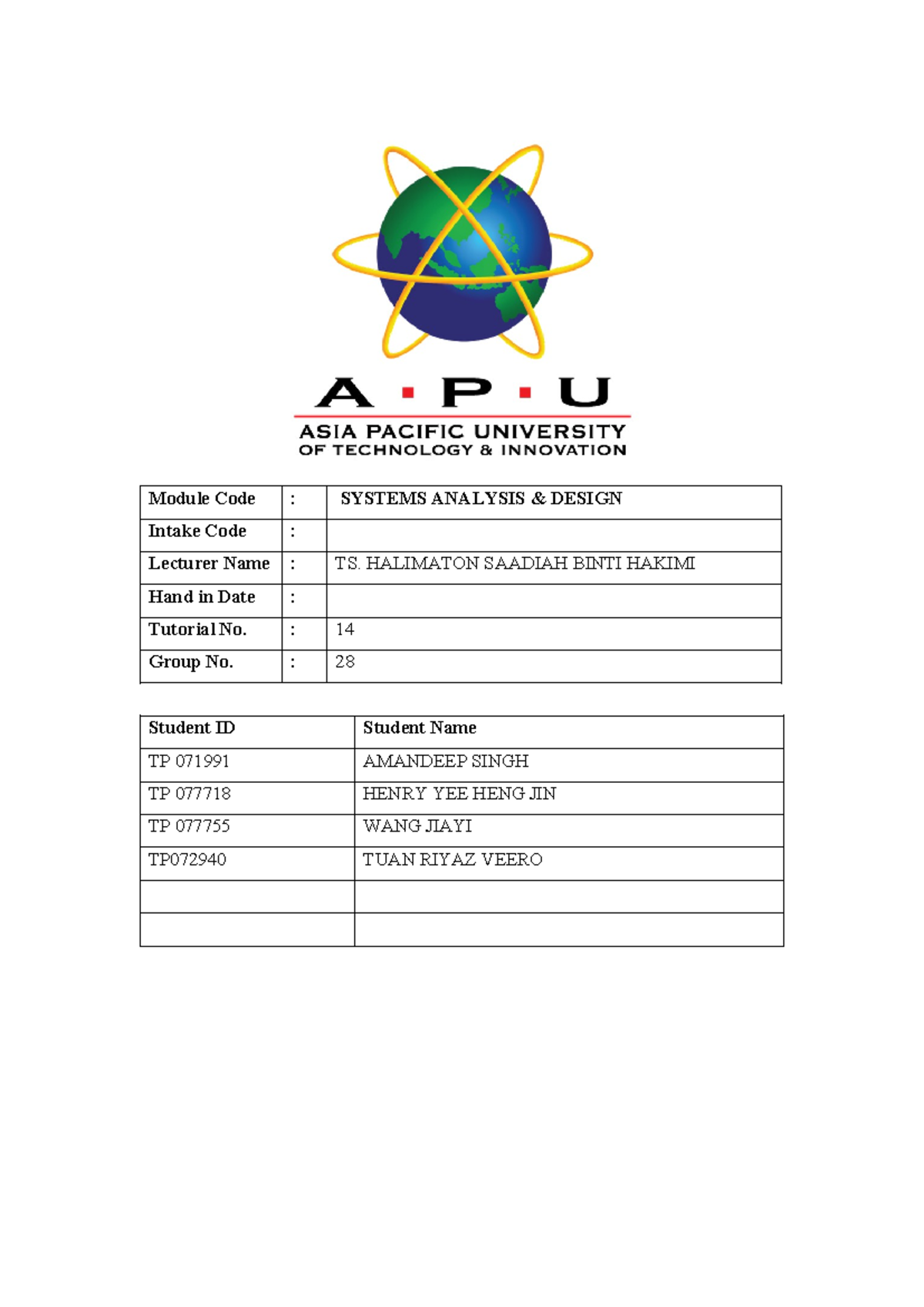 SAAD assignment - Module Code : SYSTEMS ANALYSIS & DESIGN Intake Code ...