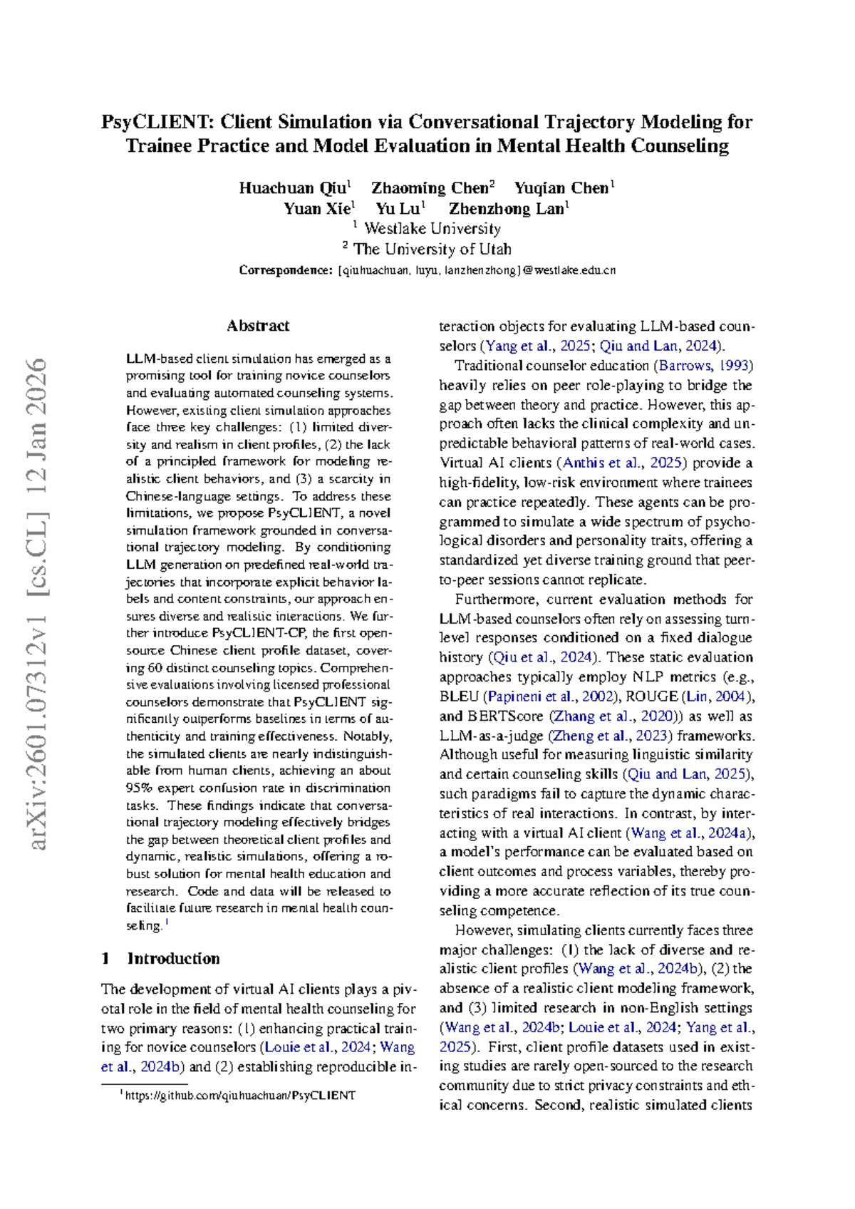 PsyCLIENT: Conversational Trajectory Modeling for Mental Health ...