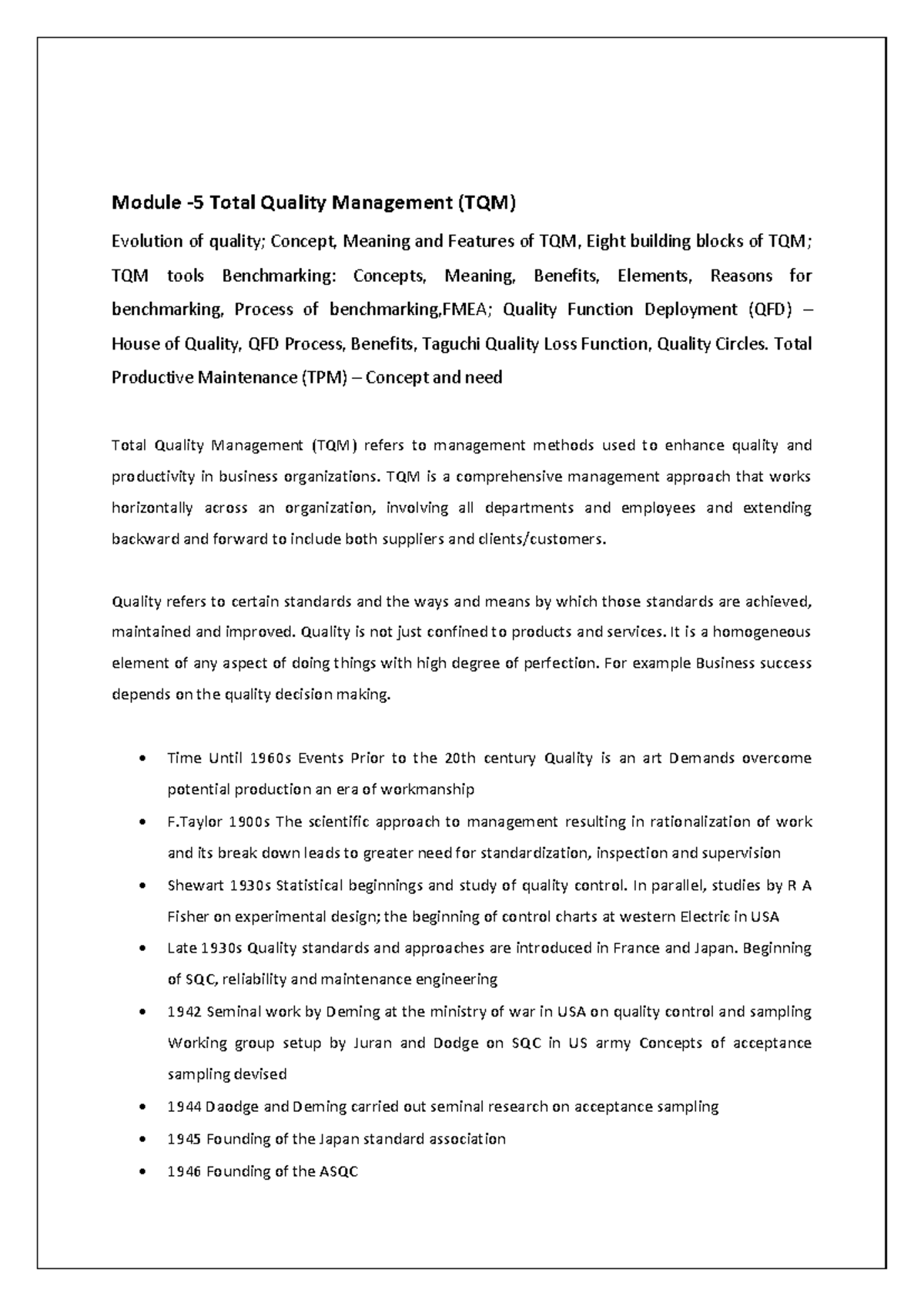MOD 5 TOS - Concept of Total Quality Management ,Meaning and Features ...