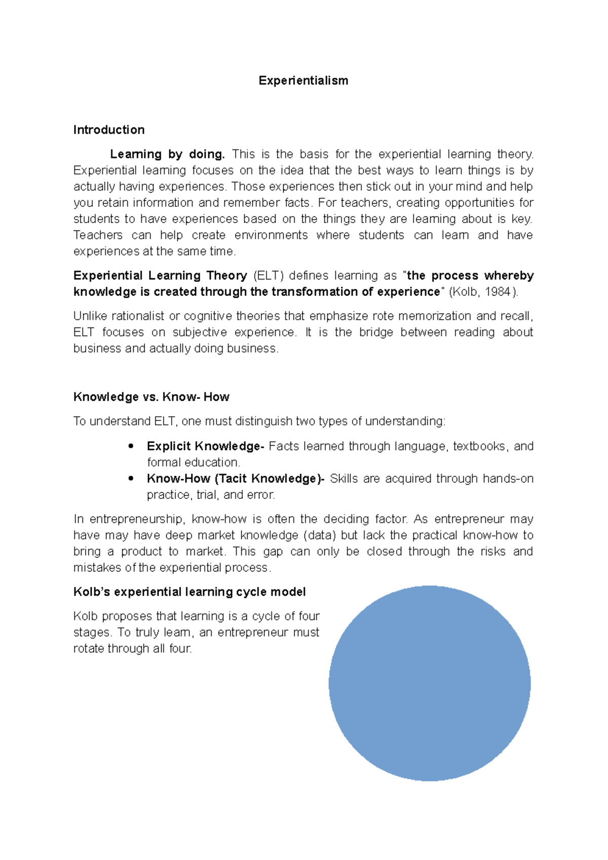 Experiential Learning Theory (ELT) EPP Written Report - Studocu