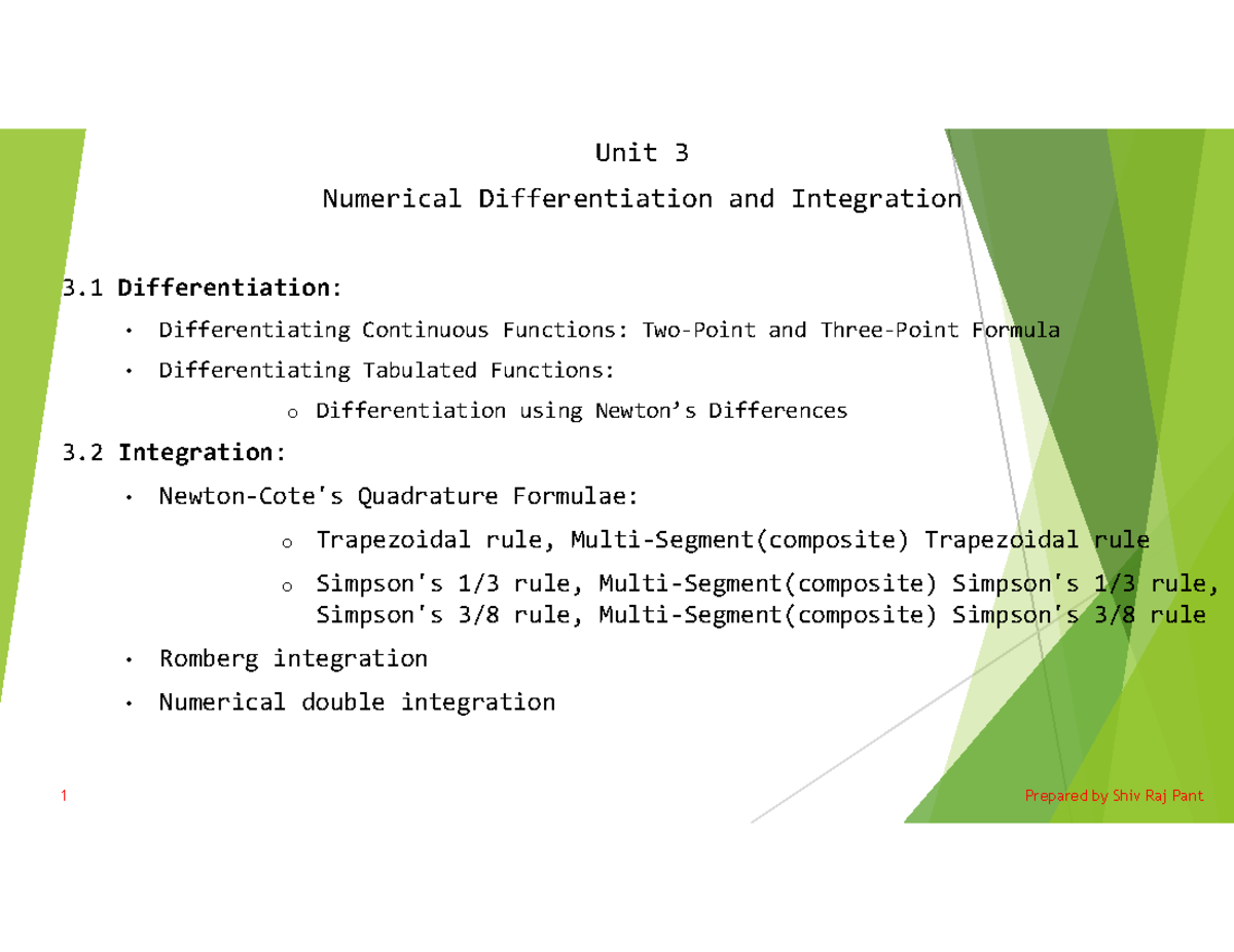 BCA Numerical Methods Unit 3: Numerical Differentiation & Integration ...
