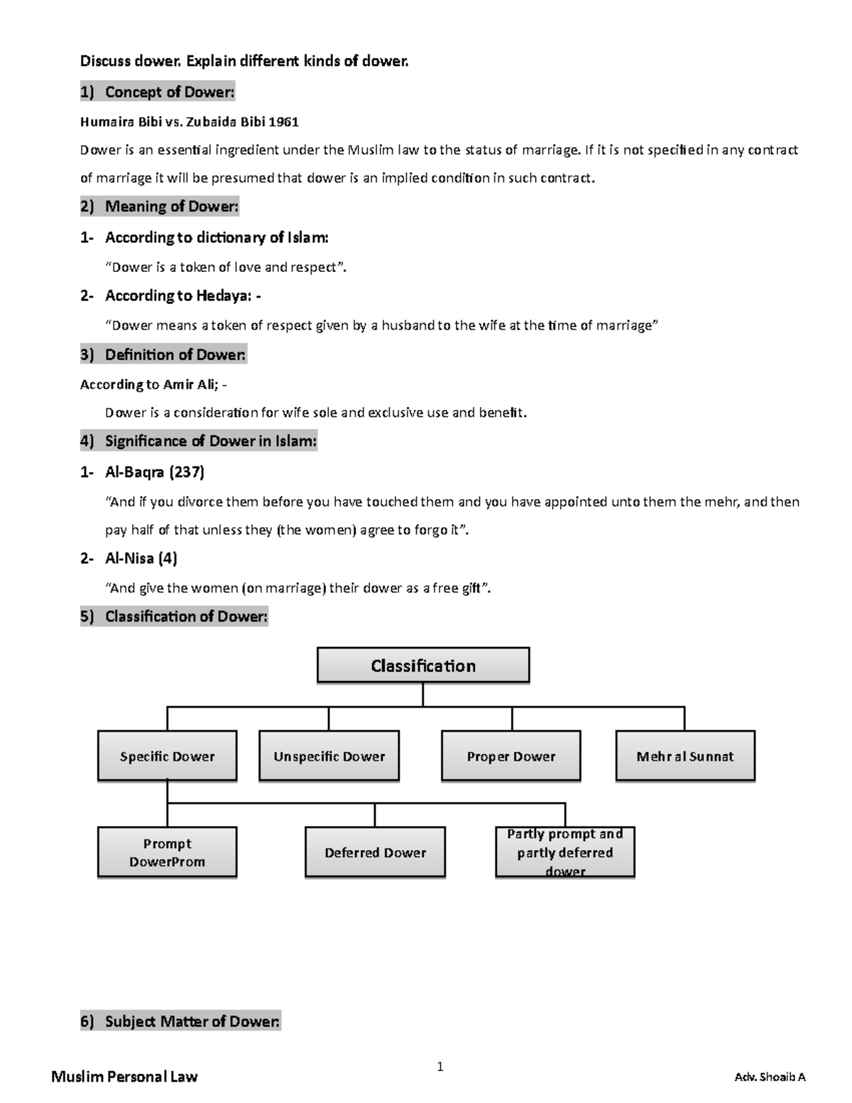 Dower and Kinds - study notes for llb students - Discuss dower. Explain ...