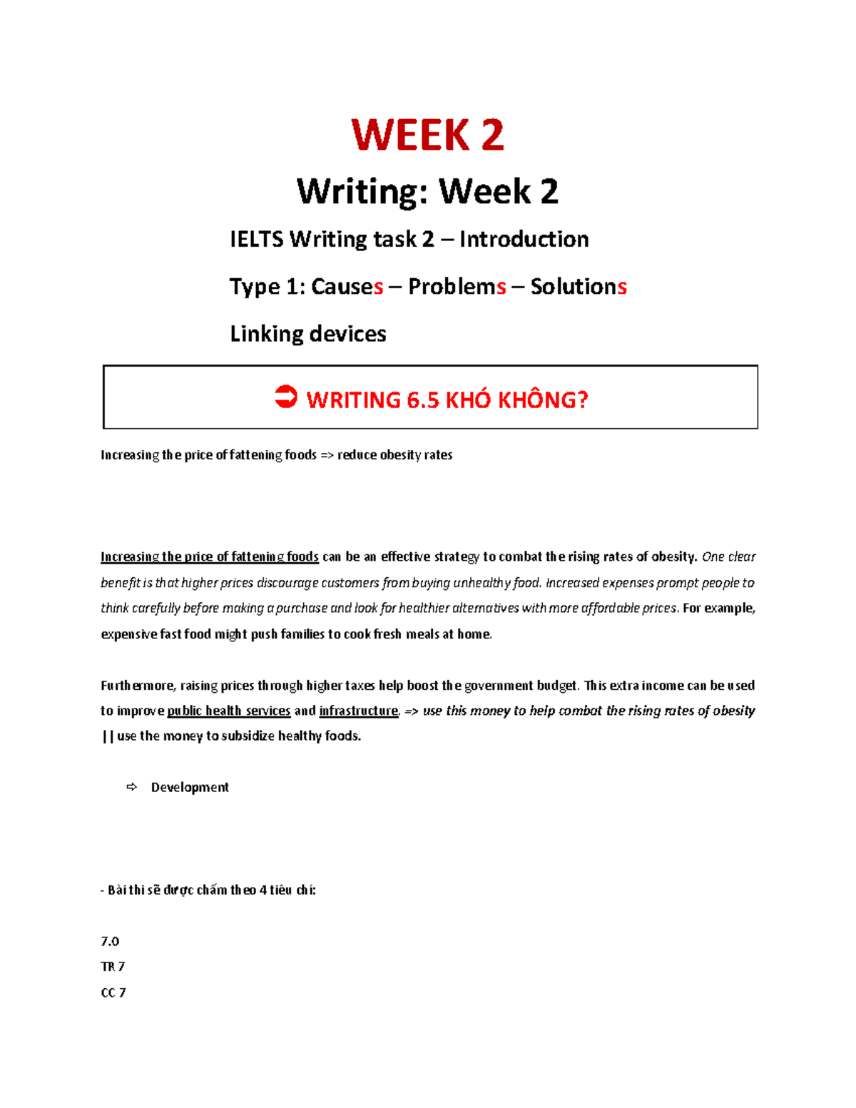 WEEK 2 IELTS Writing Task 2: Causes, Problems & Solutions - Studocu