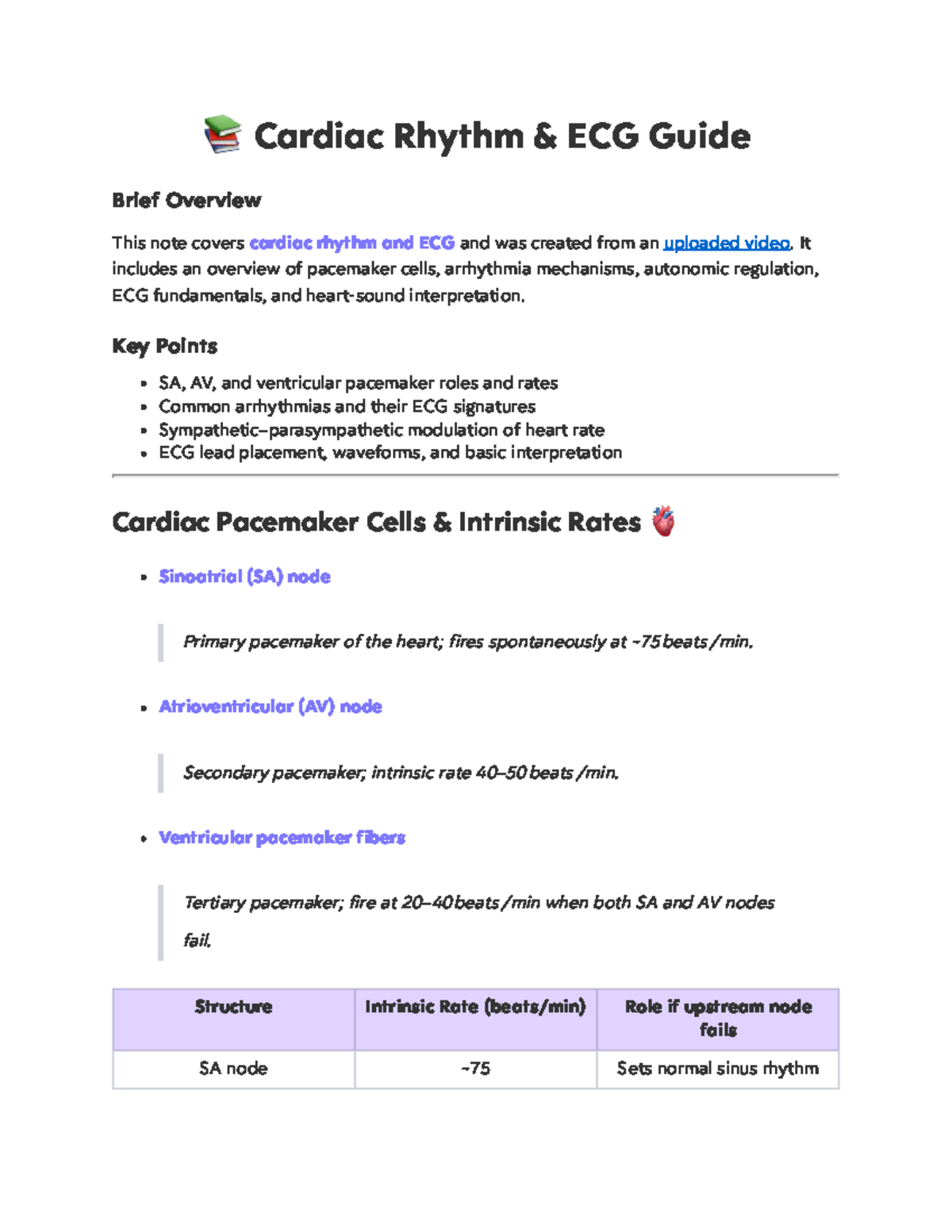 Cardiac Rhythm & ECG Guide - Studocu