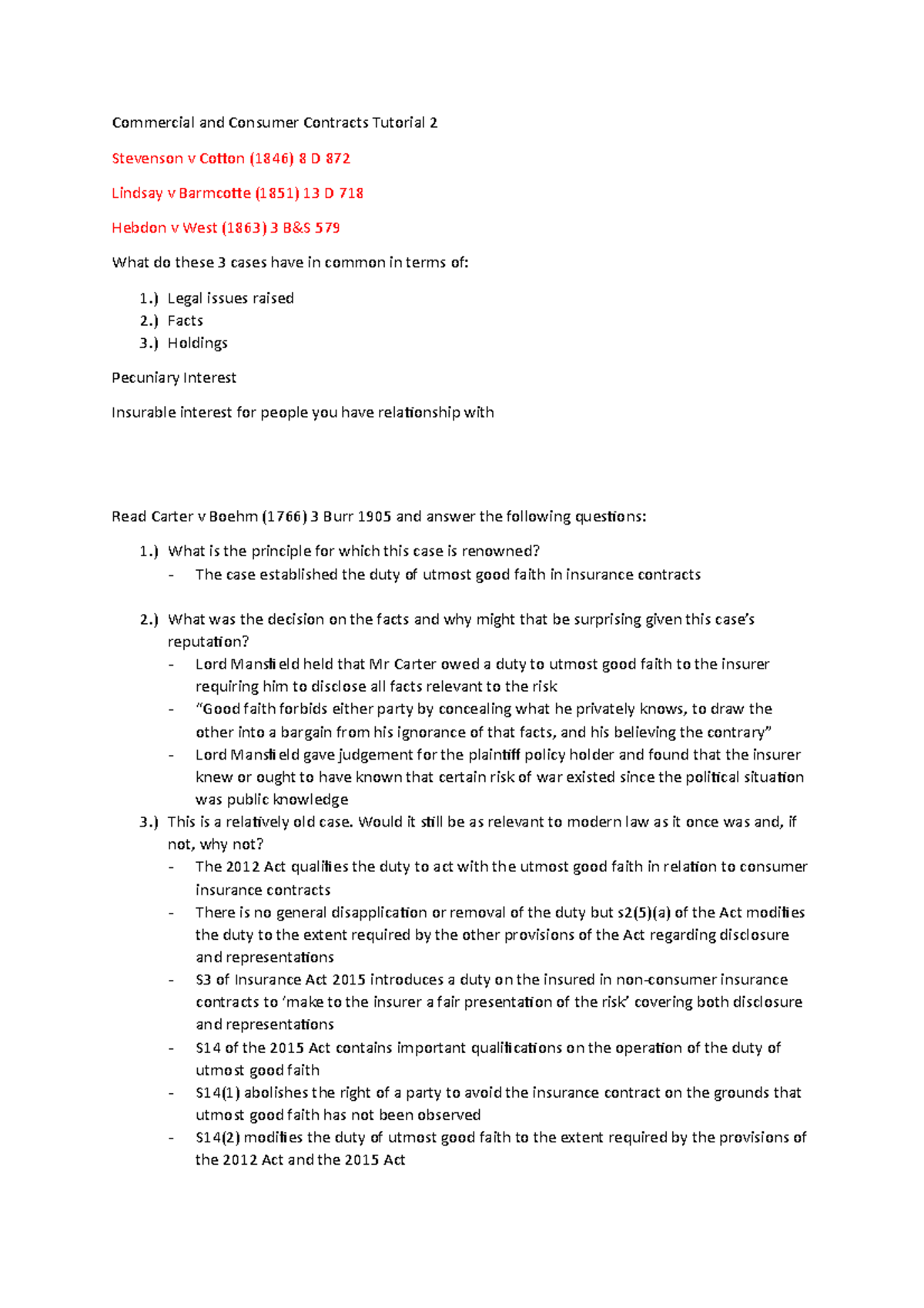 Commercial and Consumer Contracts T2: Key Case Law Insights - Studocu