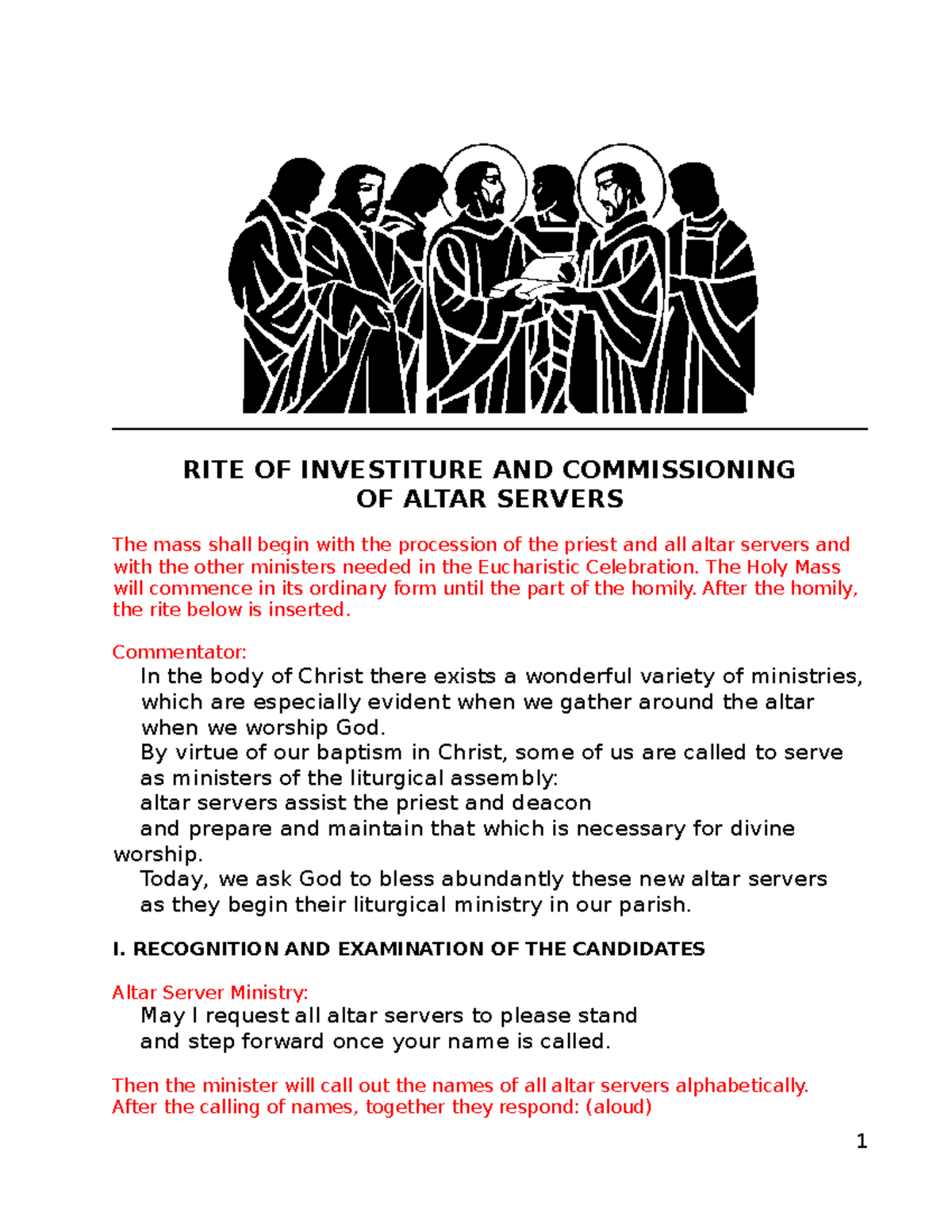RITE OF INVESTITURE & COMMISSIONING FOR ALTAR SERVERS - Studocu