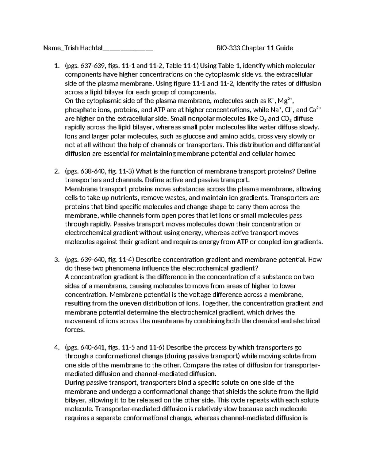 BIO-333 Chapter 11 Membrane Transport and Diffusion Guide - Studocu