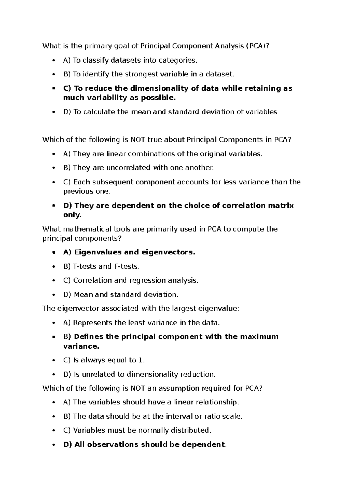 Factor Analysis Questions - What is the primary goal of Principal ...