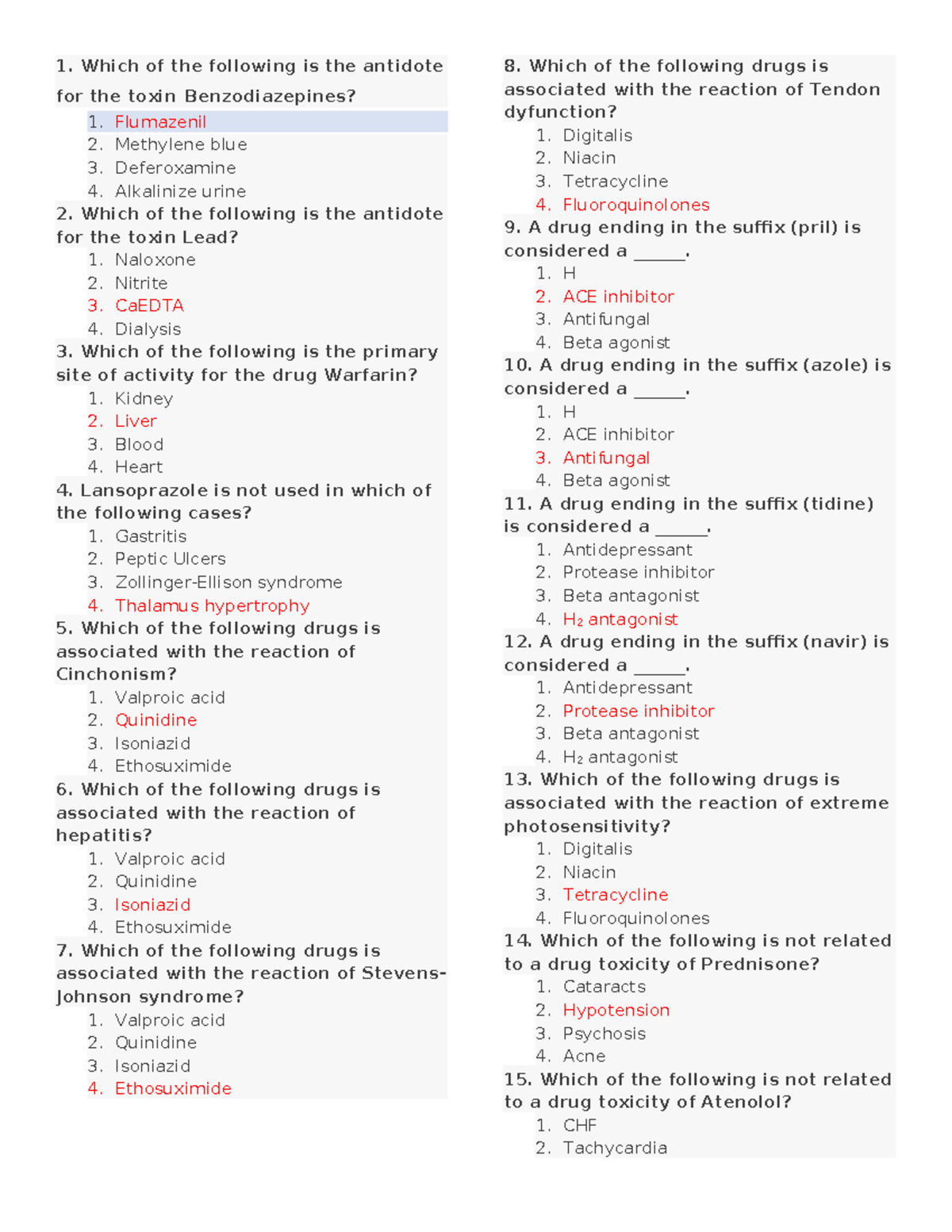 Cu - Test questionnaires - 1. Which of the following is the antidote ...