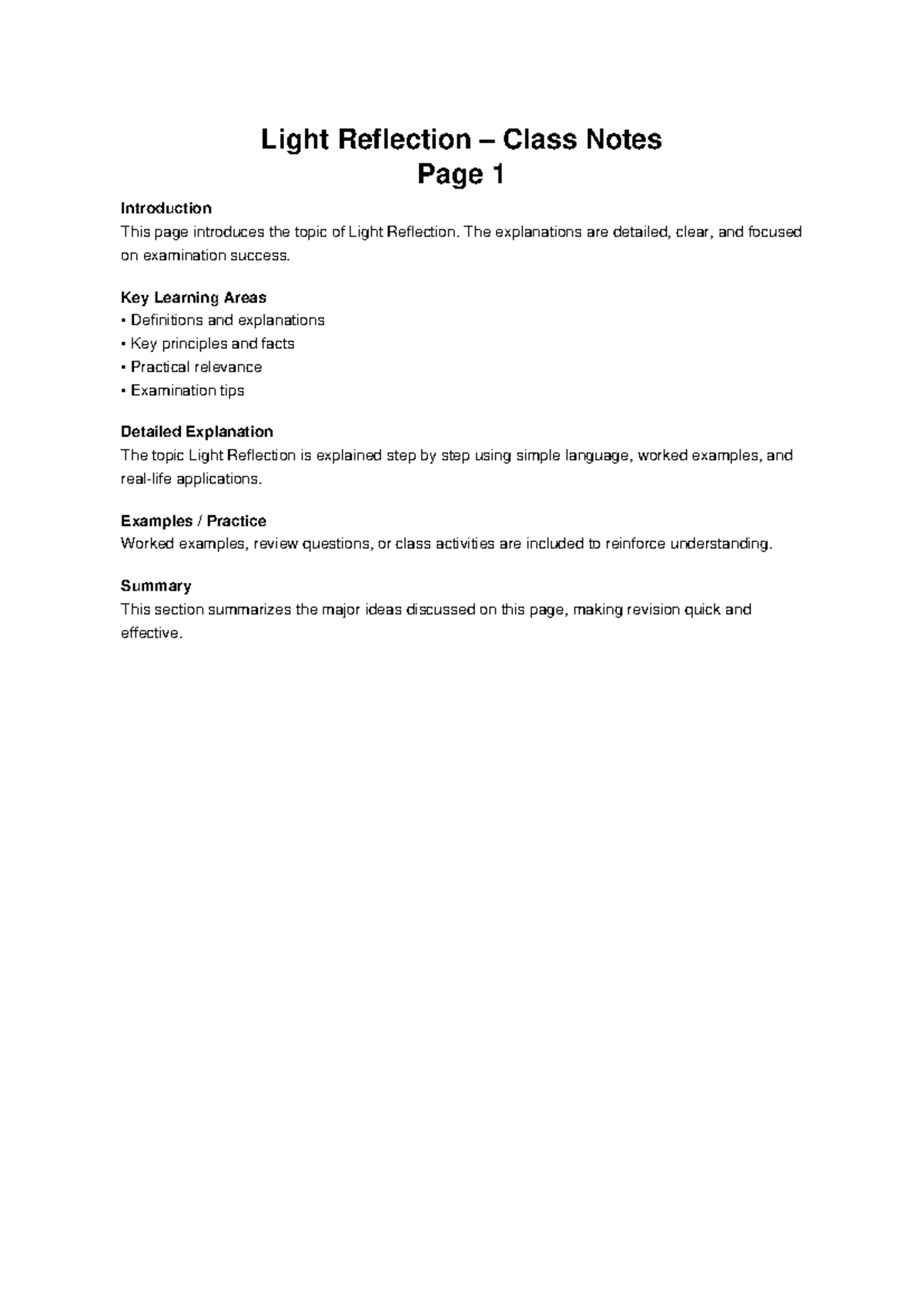 24 Light Reflection Class Notes: Key Concepts & Exam Tips - Studocu