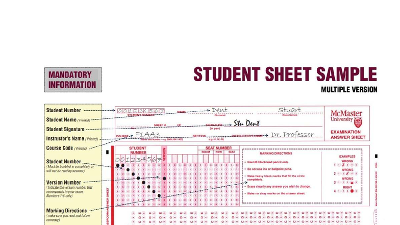 F1AA3 Mandatory Scantron Answer Sheet Instructions - Studocu