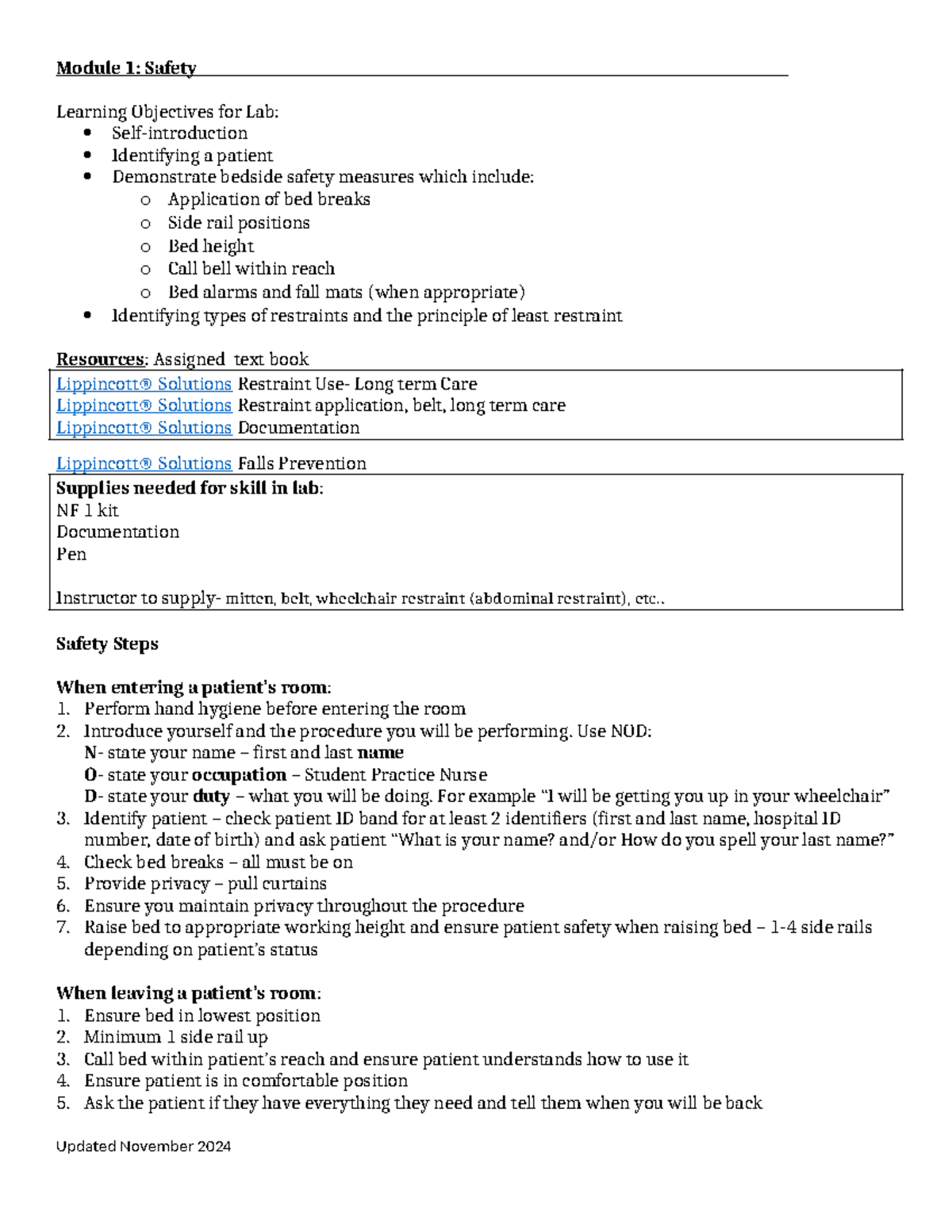 Module 1 Lab Prep Sheet: Patient Safety and Restraint Application - Studocu
