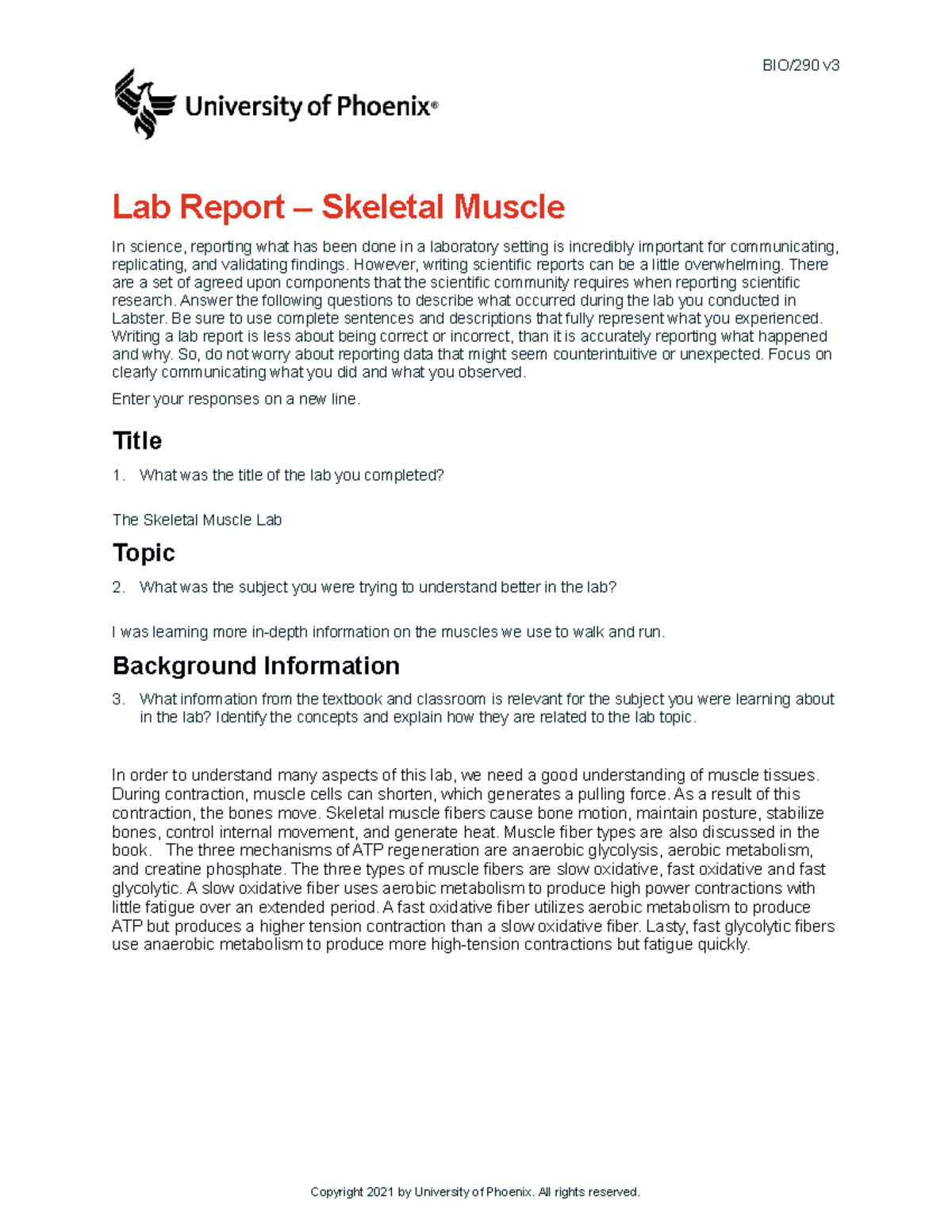 BIO/290 v Lab Report: Exploring Skeletal Muscle Function and
