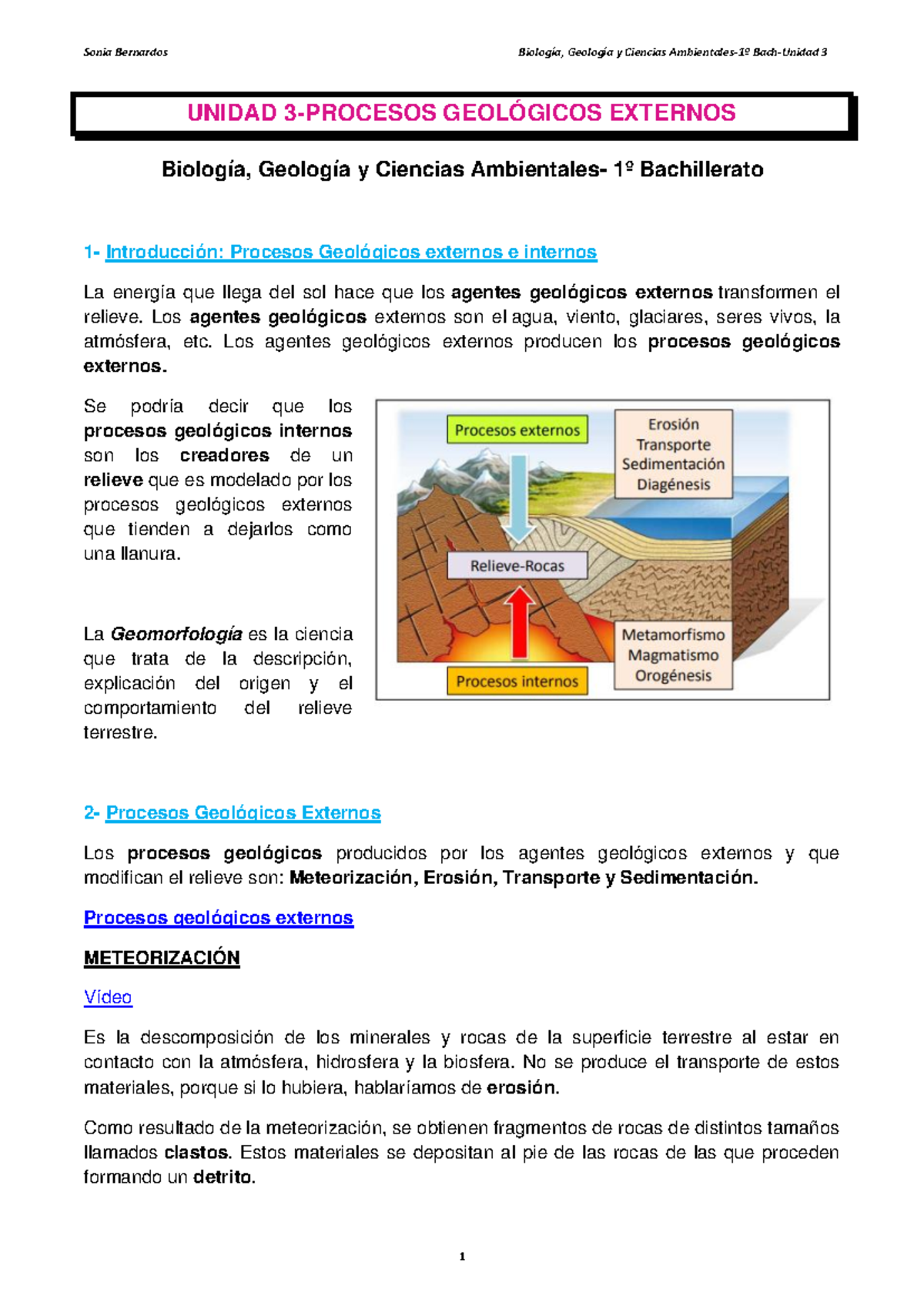 Unidad 3: Procesos Geológicos Externos en Biología y Geología 1º ...