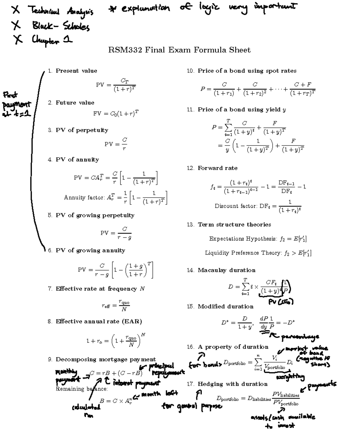 RSM332 Final Exam formula sheet and key concepts notes - Studocu