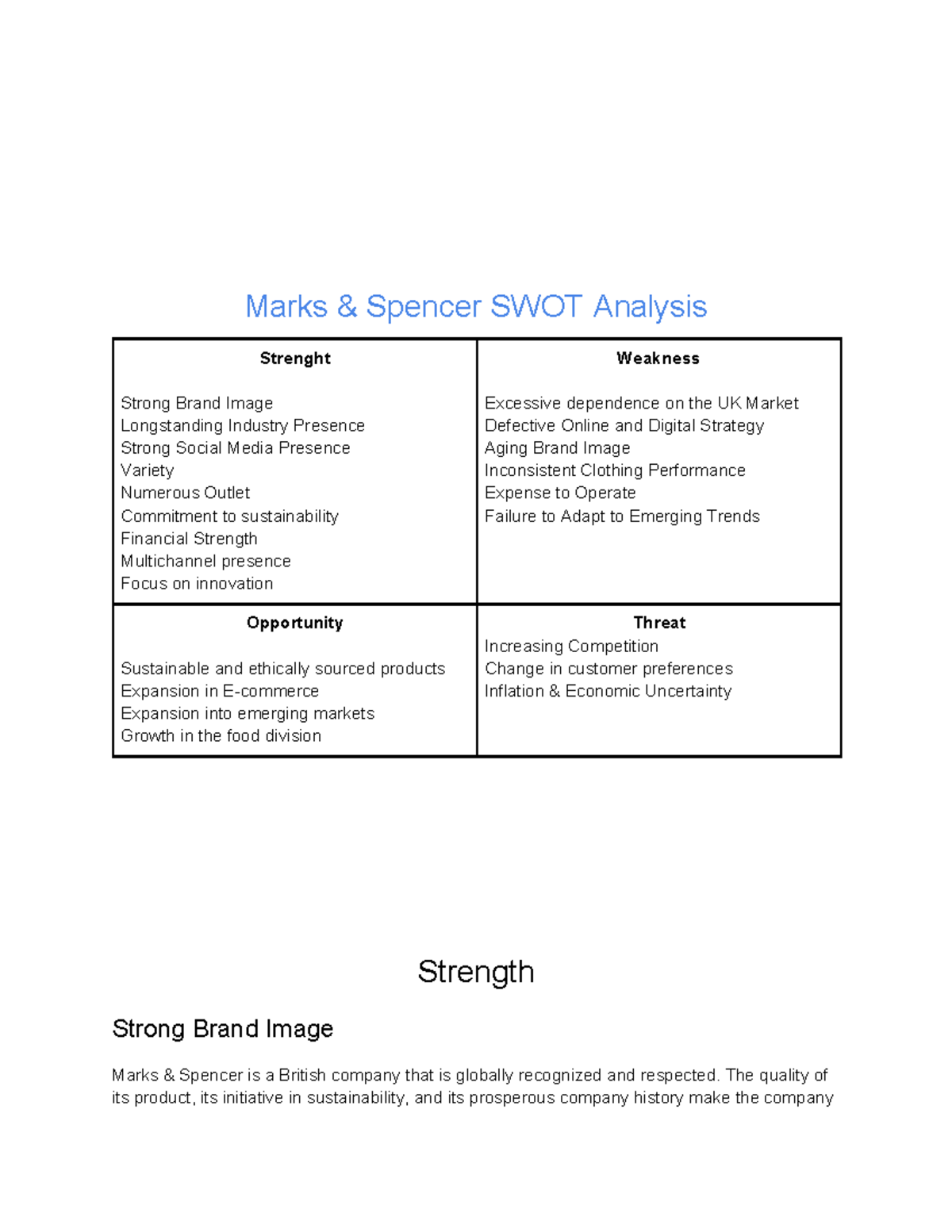 Marks & Spencer SWOT & PESTEL Analysis: Insights & Strategies - Studocu