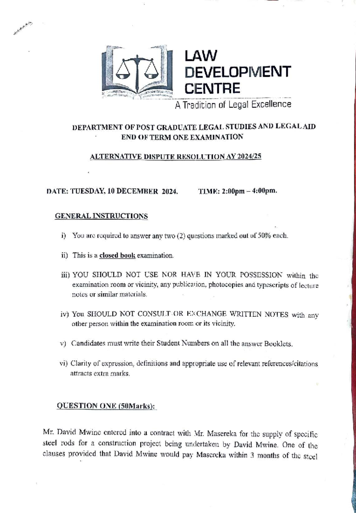 ADR Course TEST 2025: End of Term One Exam on Dispute Resolution - Studocu