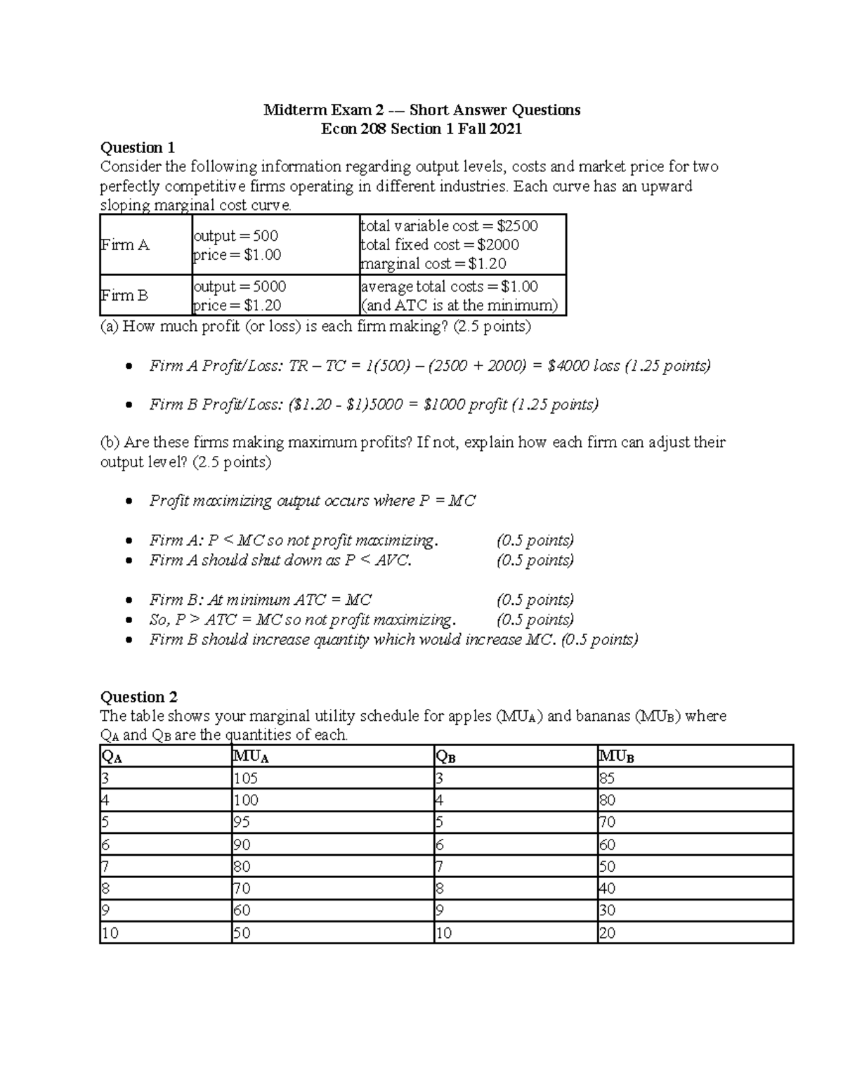 Midterm Exam 2: Short Answer Questions for Econ 208, Fall 2021 - Studocu