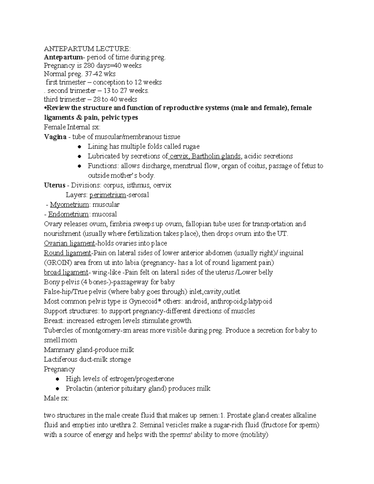 OB 101 - Exam 1 Study Guide: Antepartum Essentials and Key Concepts ...