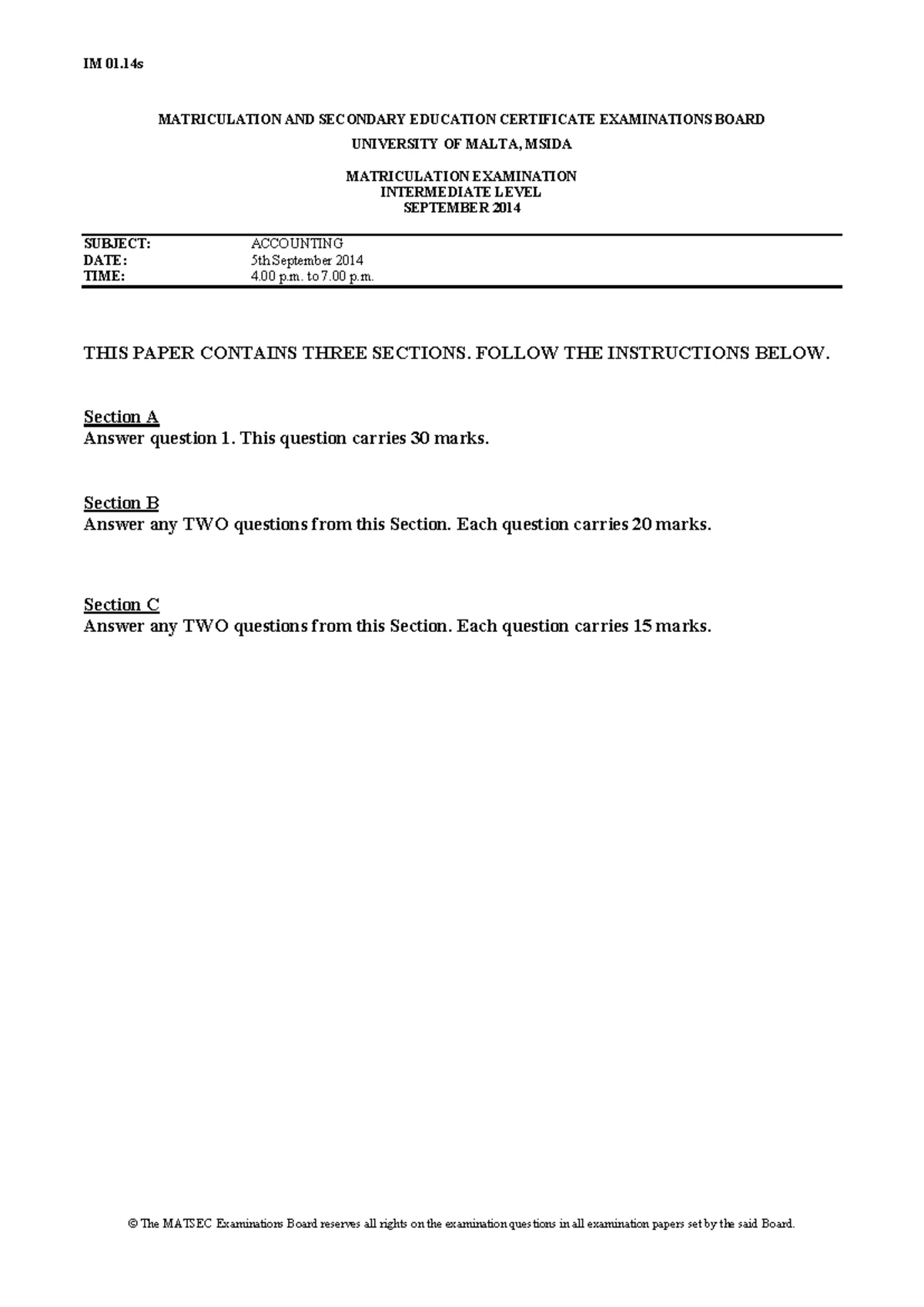IM01.20m Accounting Intermediate Matriculation Exam Paper 2020 - Studocu