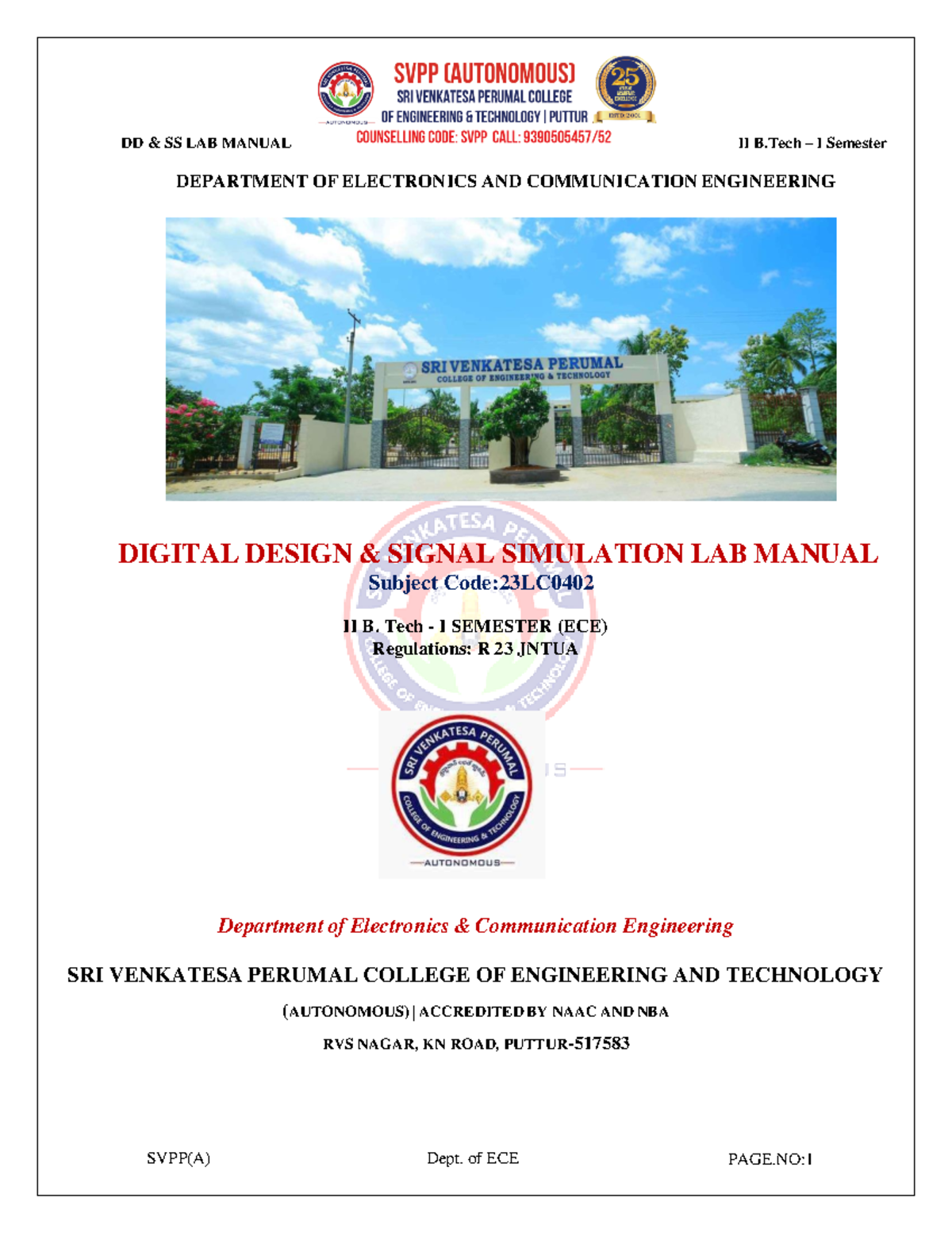 Digital Design Signal Simulation Lab Manual (23LC0402) II B.Tech I ...