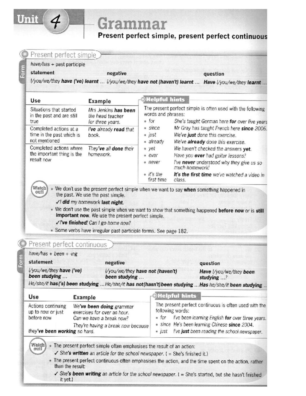 Unit 4 - Present Perfect Simple vs Continuous Grammar Guide - Studocu