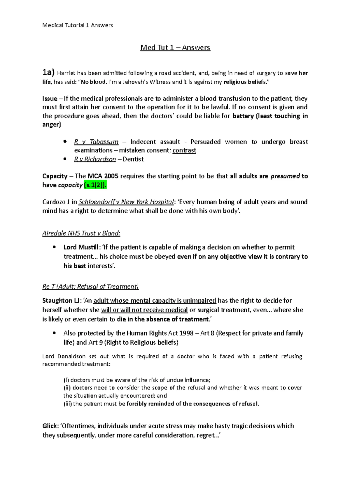 LAW05 1 Medical Law Mock Exam 2024 - LAW051: Medical Law and Ethics I ...