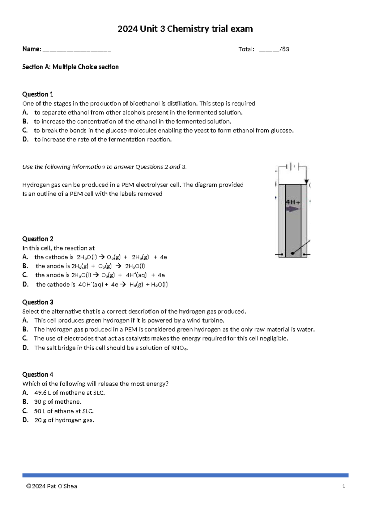 2024 unit 3 exam - chem unit 3 exam - 2024 Unit 3 Chemistry trial exam ...
