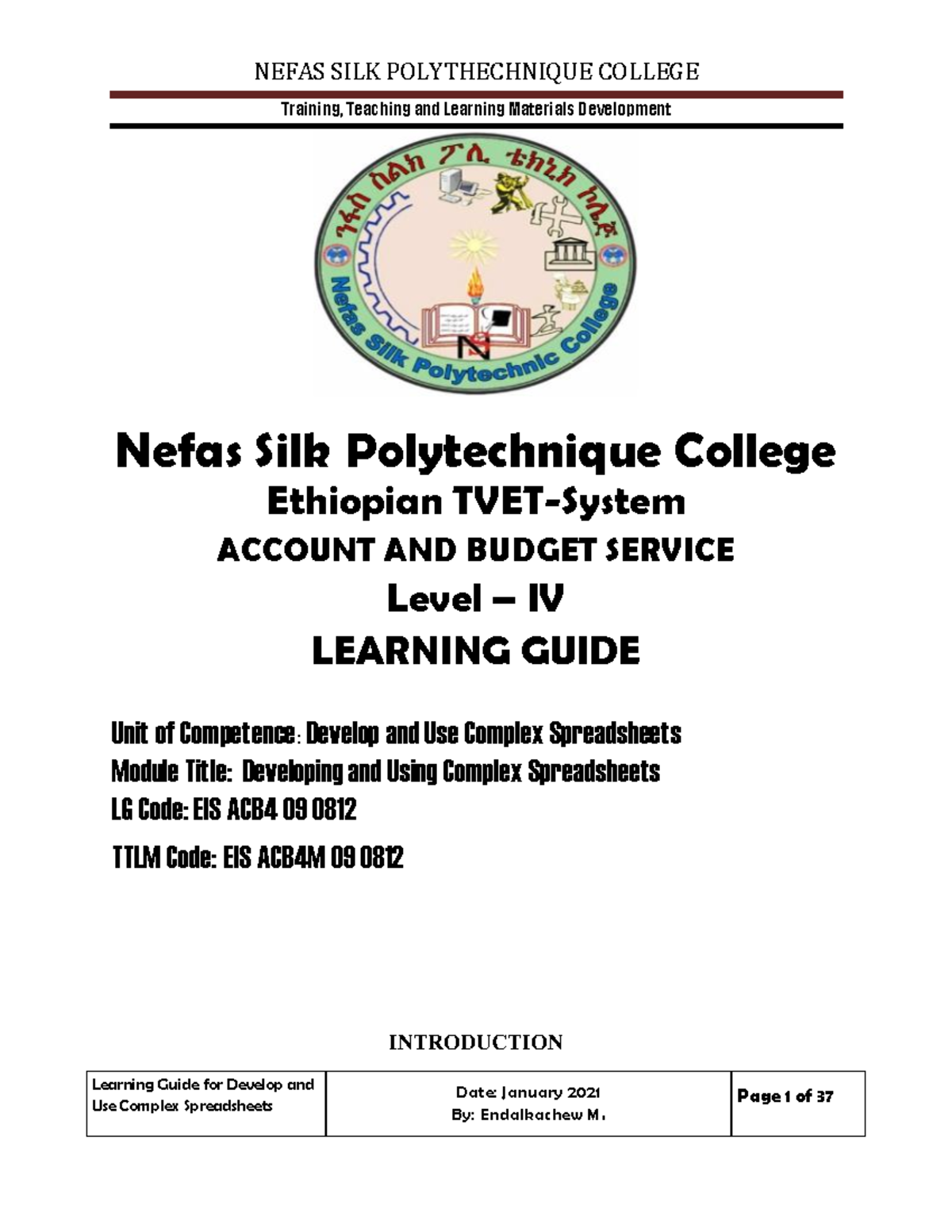 Learning Guide: Develop and Use Complex Spreadsheets (EIS ACB4 09 0812 ...