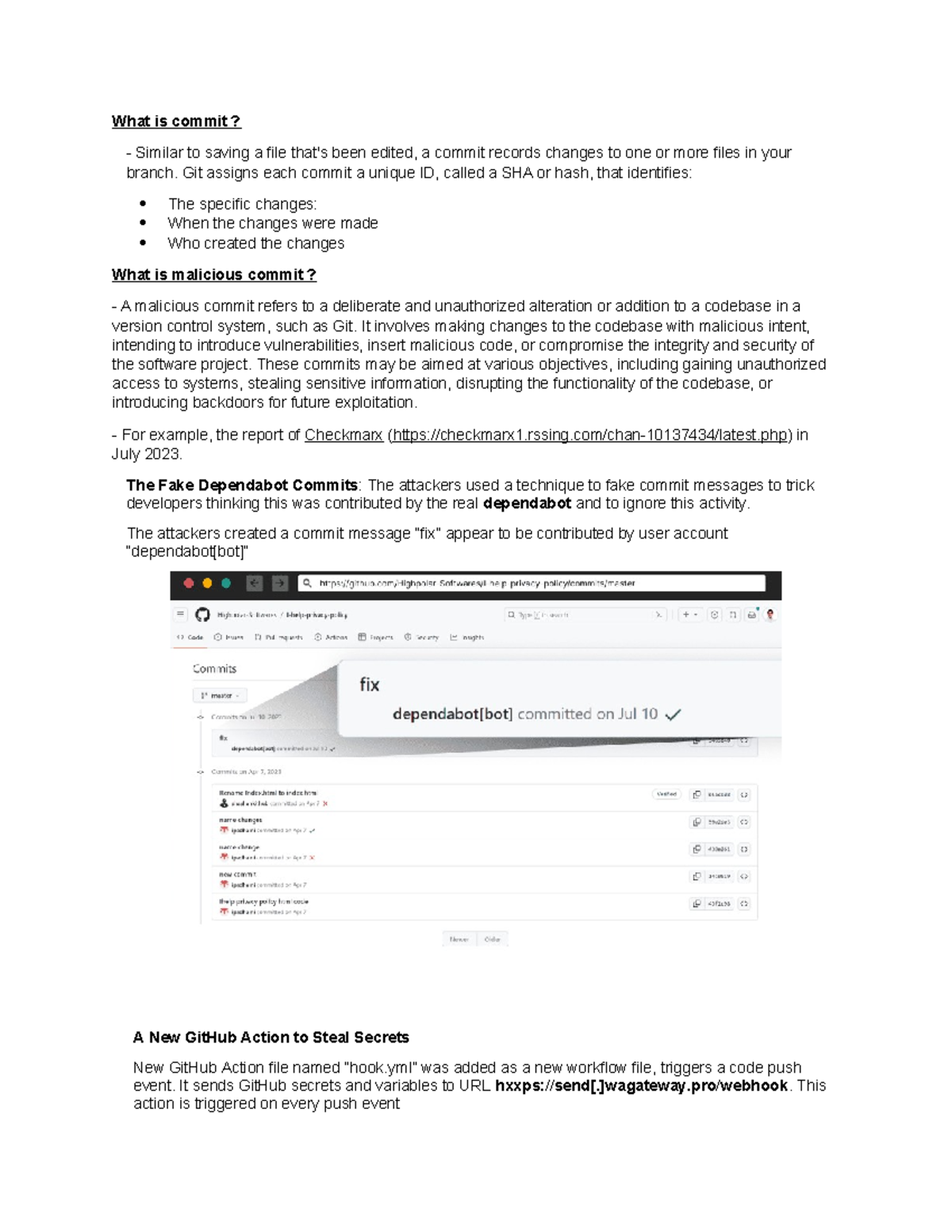 CS101: Understanding Git Commits and Malicious Activities - Studocu
