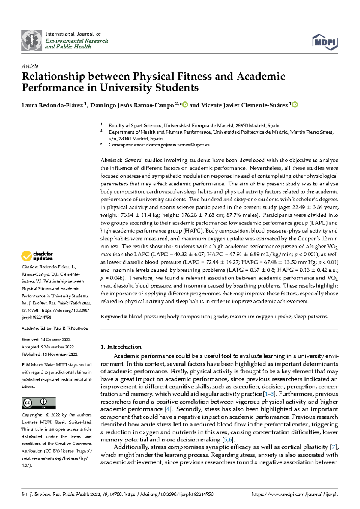 Relationship between Physical Fitness and Academic Performance in ...