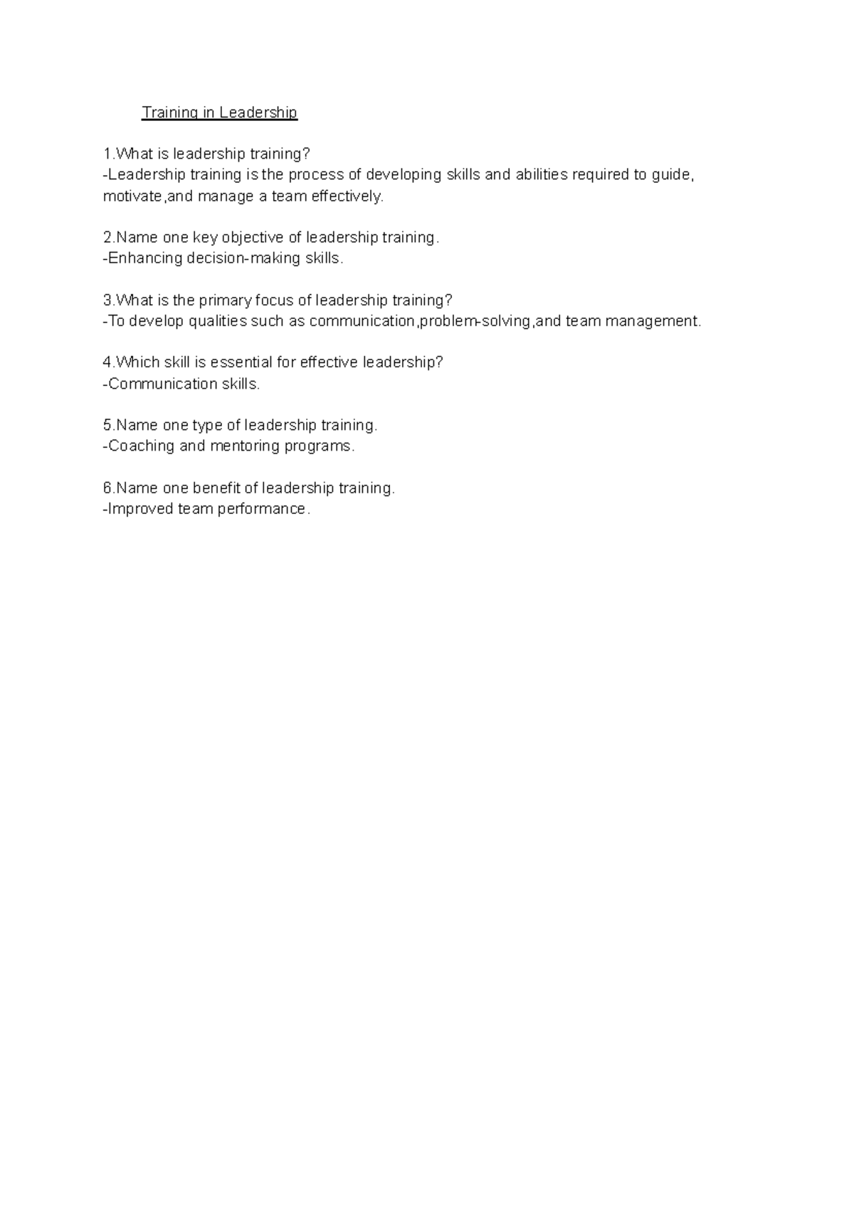 Training in Leadership - 2 one key objective of leadership training ...