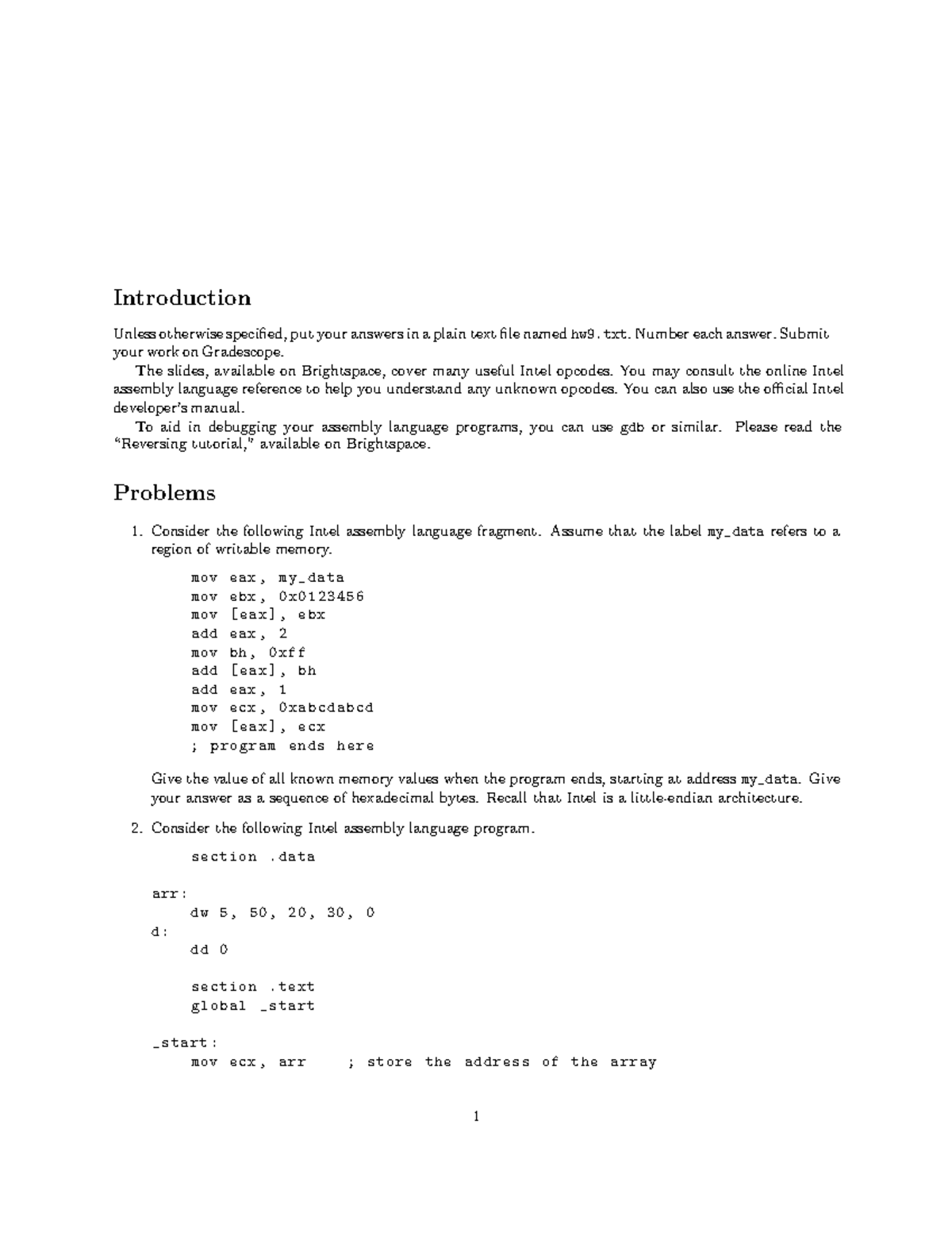 Intel Assembly Language Homework 9 Solutions and Guidance - Studocu