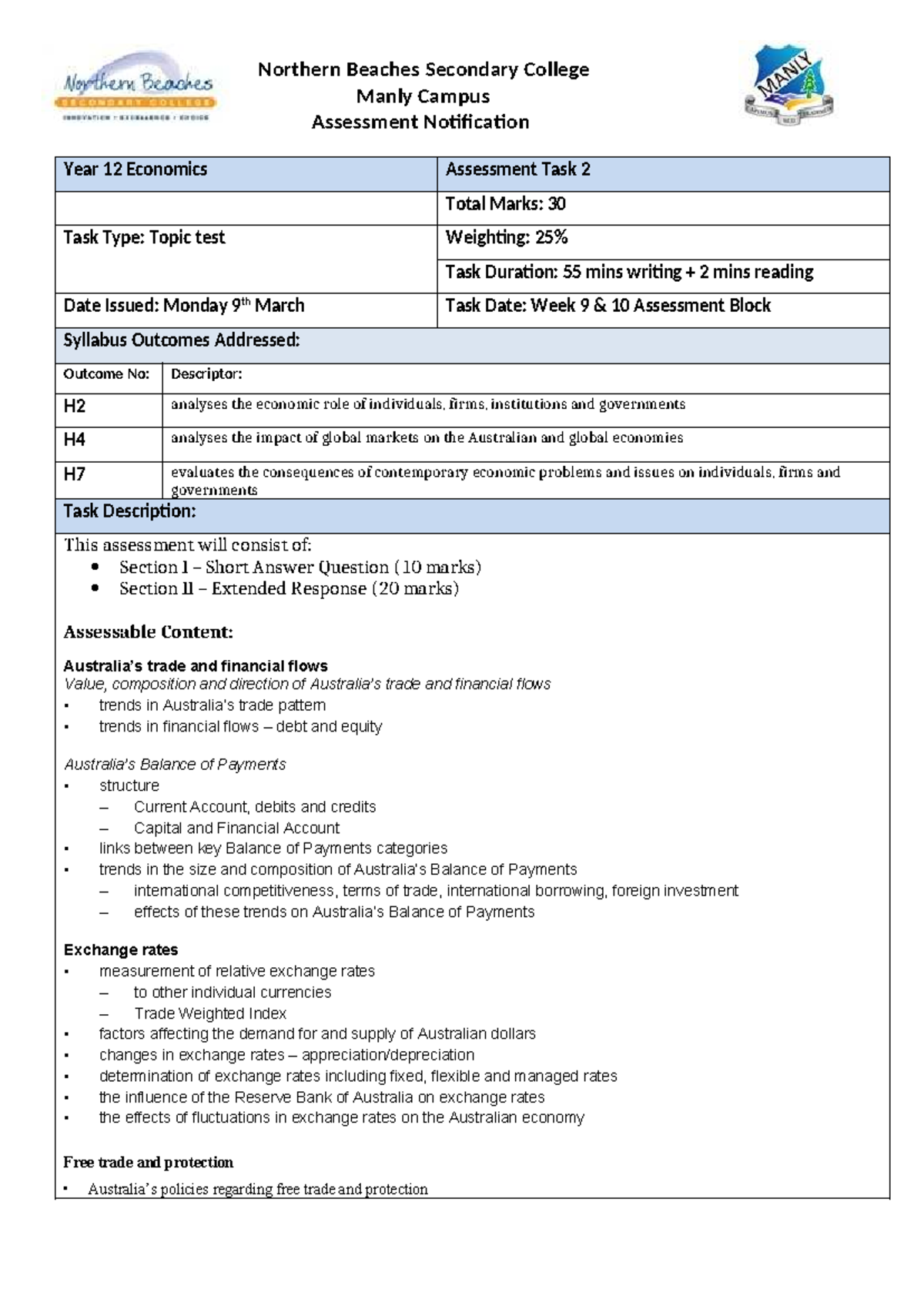 12 Economics Assessment Task 2 Notification - Year 12 - Studocu